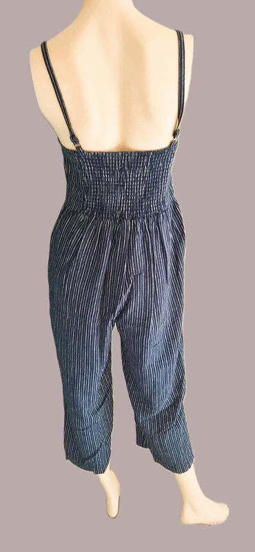 Combinaison Old Navy Lin Viscose Rayures Bleu Marine — Bretelles Fines Dos Smoqué — M — Très bon état
