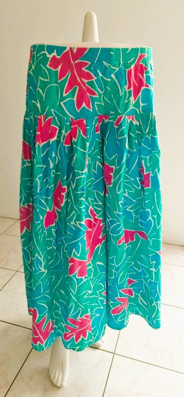 Jupe longue florale turquoise - vue de face