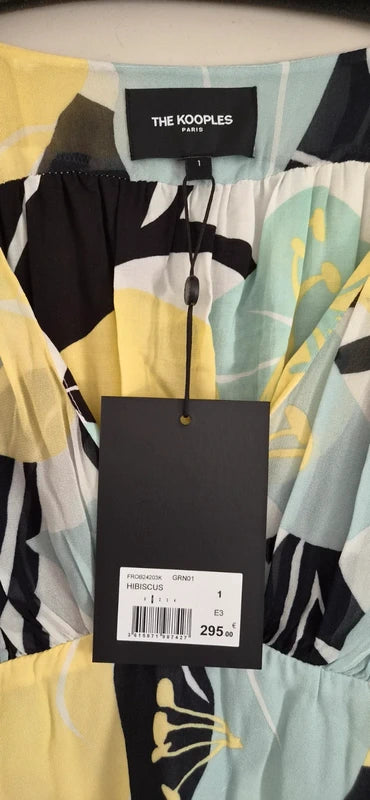 Robe Midi The Kooples Paris — Imprimé Hibiscus Graphique — Taille 1 — Neuve avec étiquette