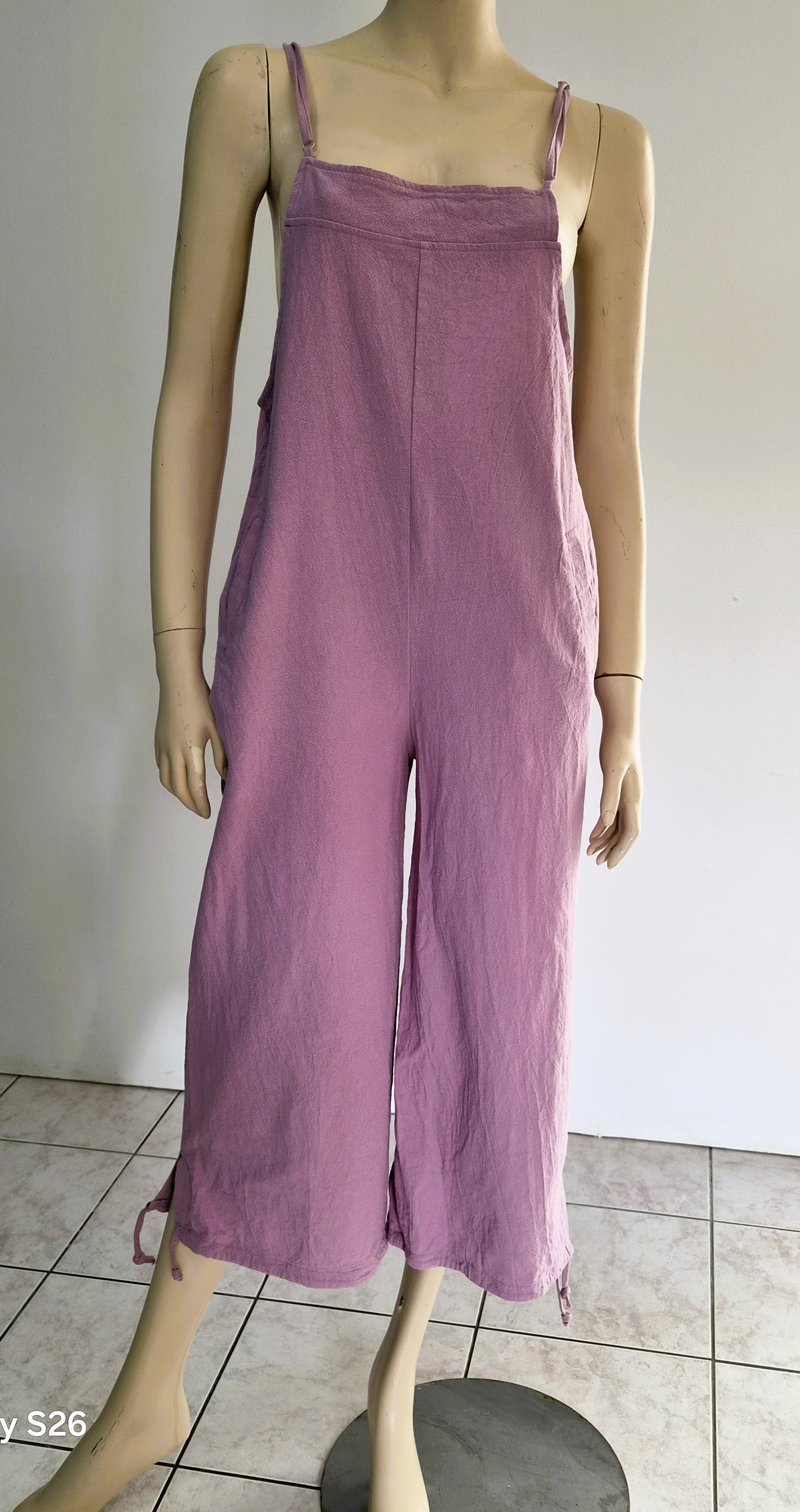 Combinaison Salopette Rose Mauve Lin Coton — Bretelles Nouées Jambe Large 7/8 — S — Très bon état