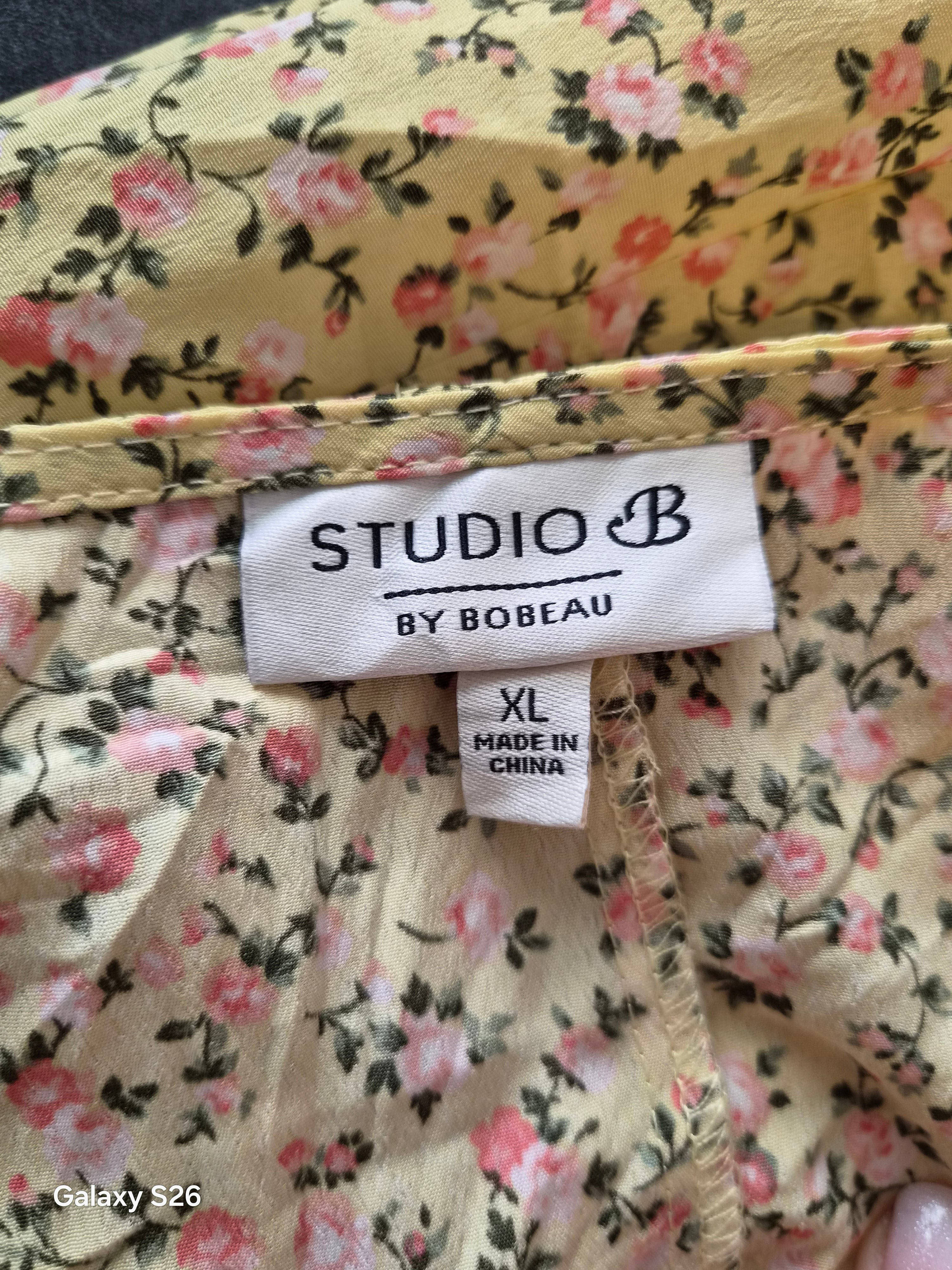 Robe Midi Studio B by Bobeau Jaune Fleuri — Col V Manches Volantées — XL — Très bon état