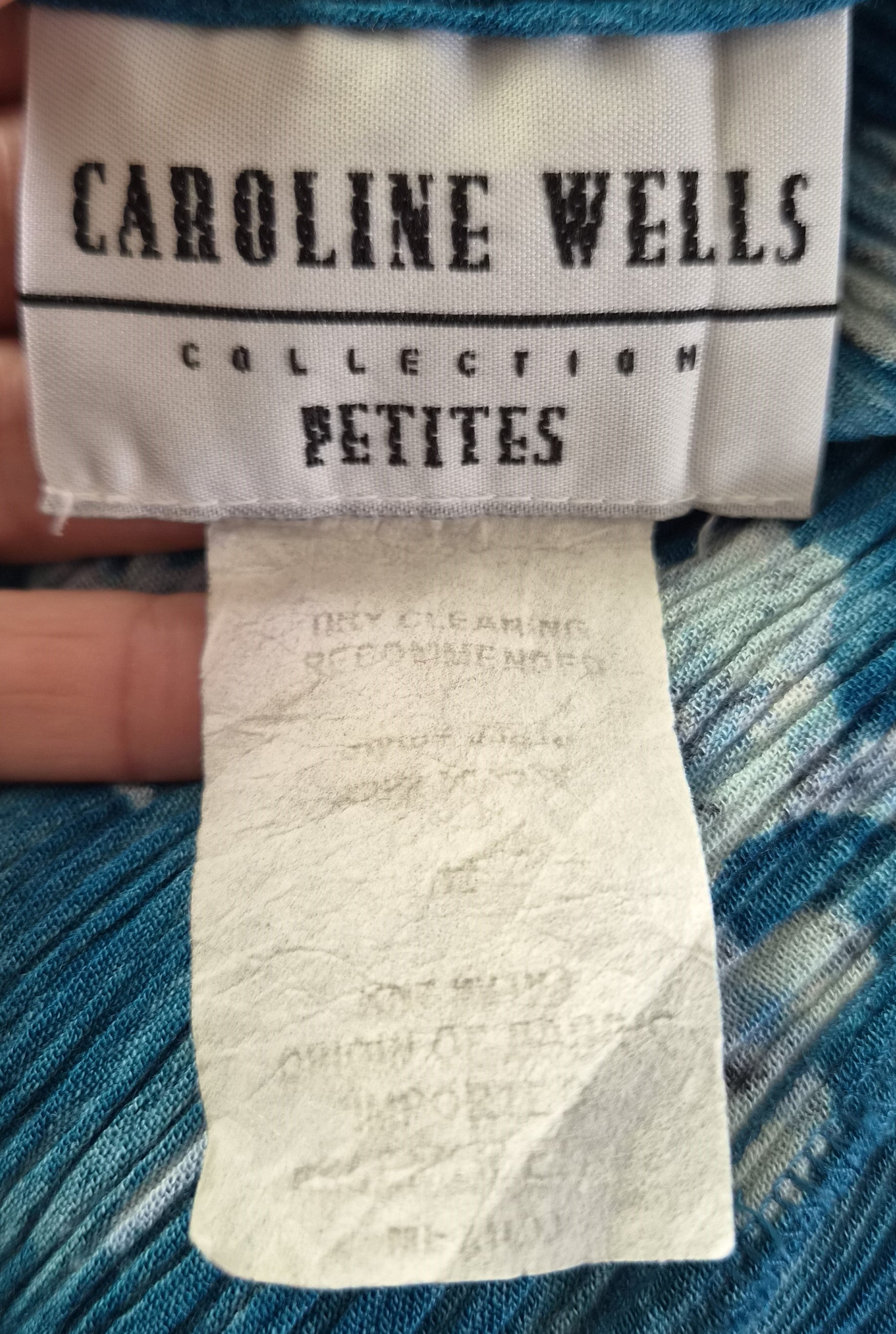 Robe Vintage Caroline Wells Petites Crinkle Florale Teal — Fourreau Mi-Longue Sans Manches — Très bon état - S/M