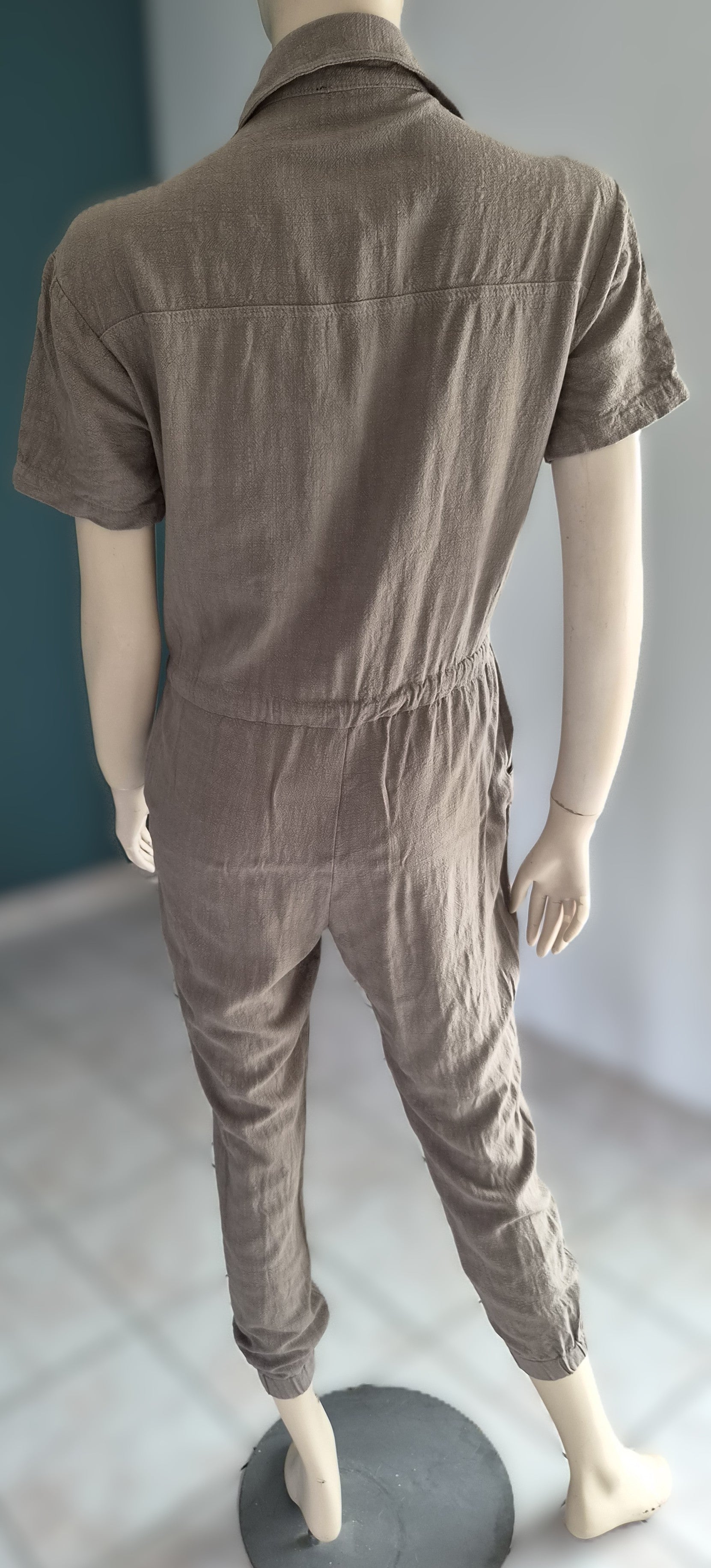 Combinaison femme kaki style safari – Taille S – Lin & Viscose