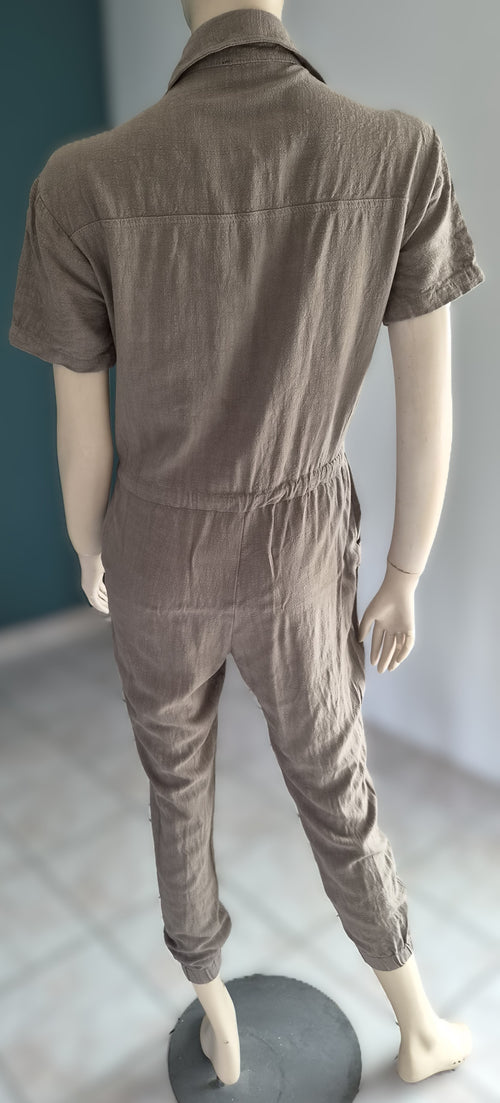 Combinaison femme kaki style safari – Taille S – Lin & Viscose