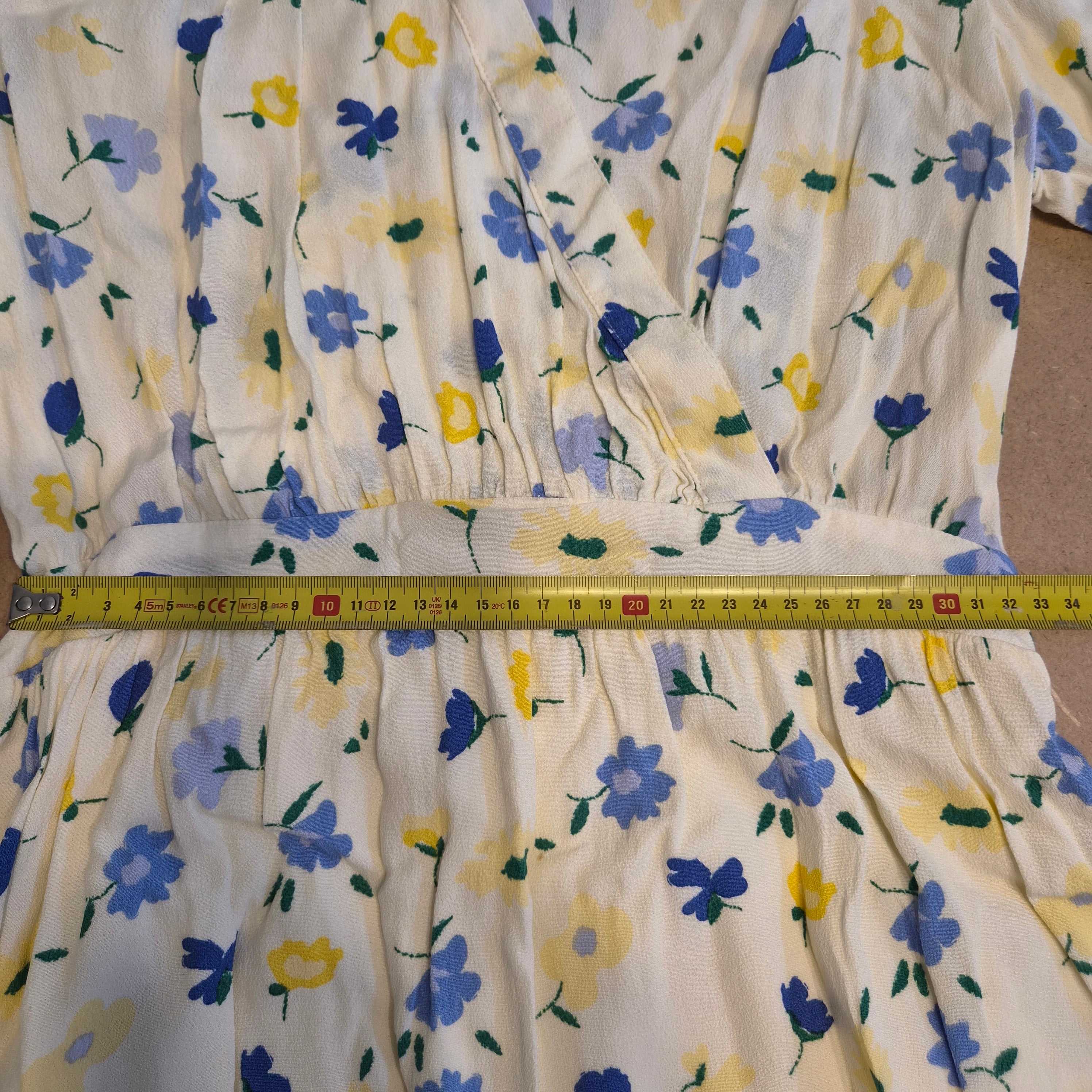 Robe SORA Fleurie Crème — Col V Croisé Taille Élastiquée — 38 — 100% Viscose — Très bon état