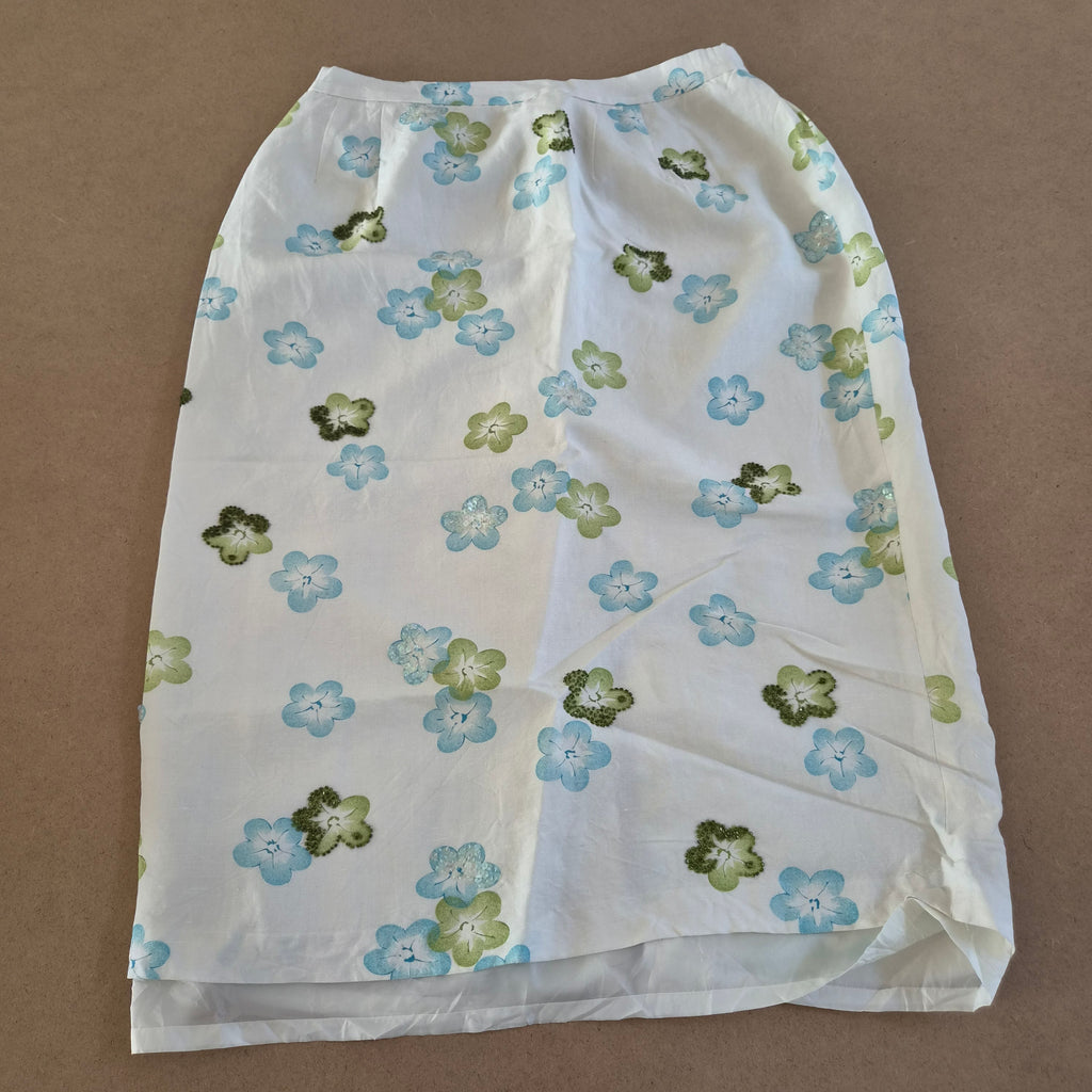 Jupe Midi Vintage en Lin Mélangé & Fleurs Perlées – Alfred Dunner – Taille Plus (52/54)