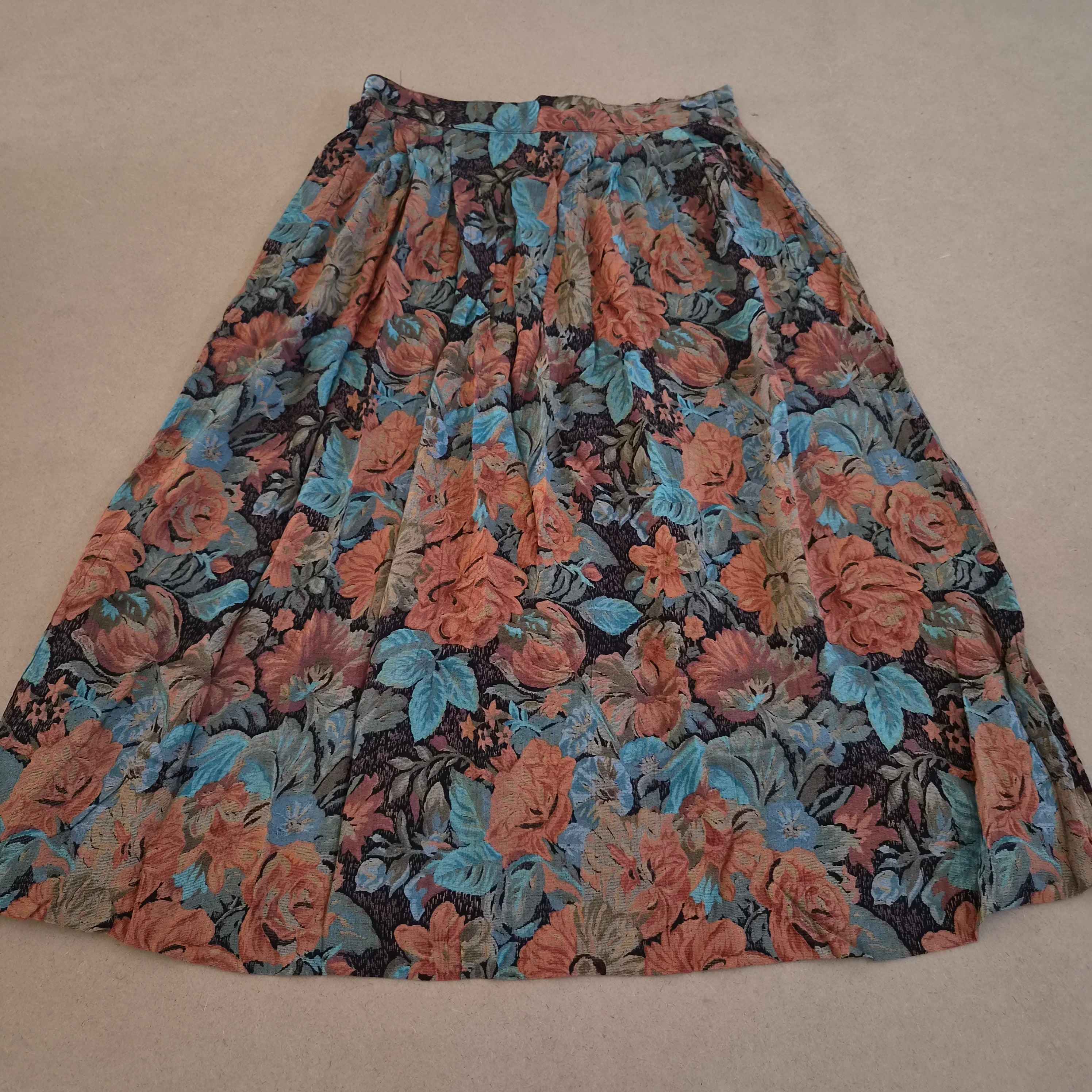 Jupe Midi Vintage 90s Dark Floral "Peck & Peck" – 100% Rayonne – Made in USA – Taille L