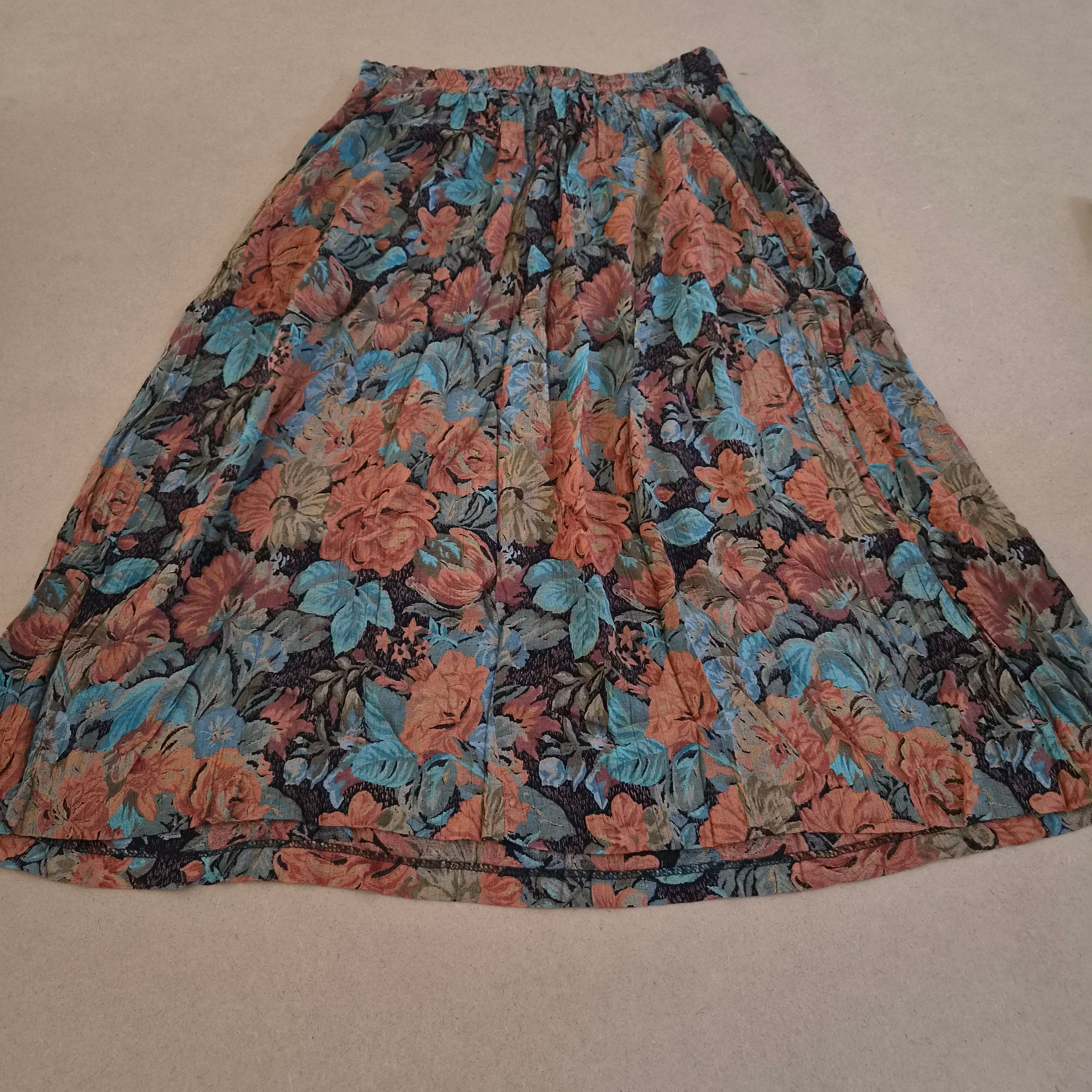 Jupe Midi Vintage 90s Dark Floral "Peck & Peck" – 100% Rayonne – Made in USA – Taille L