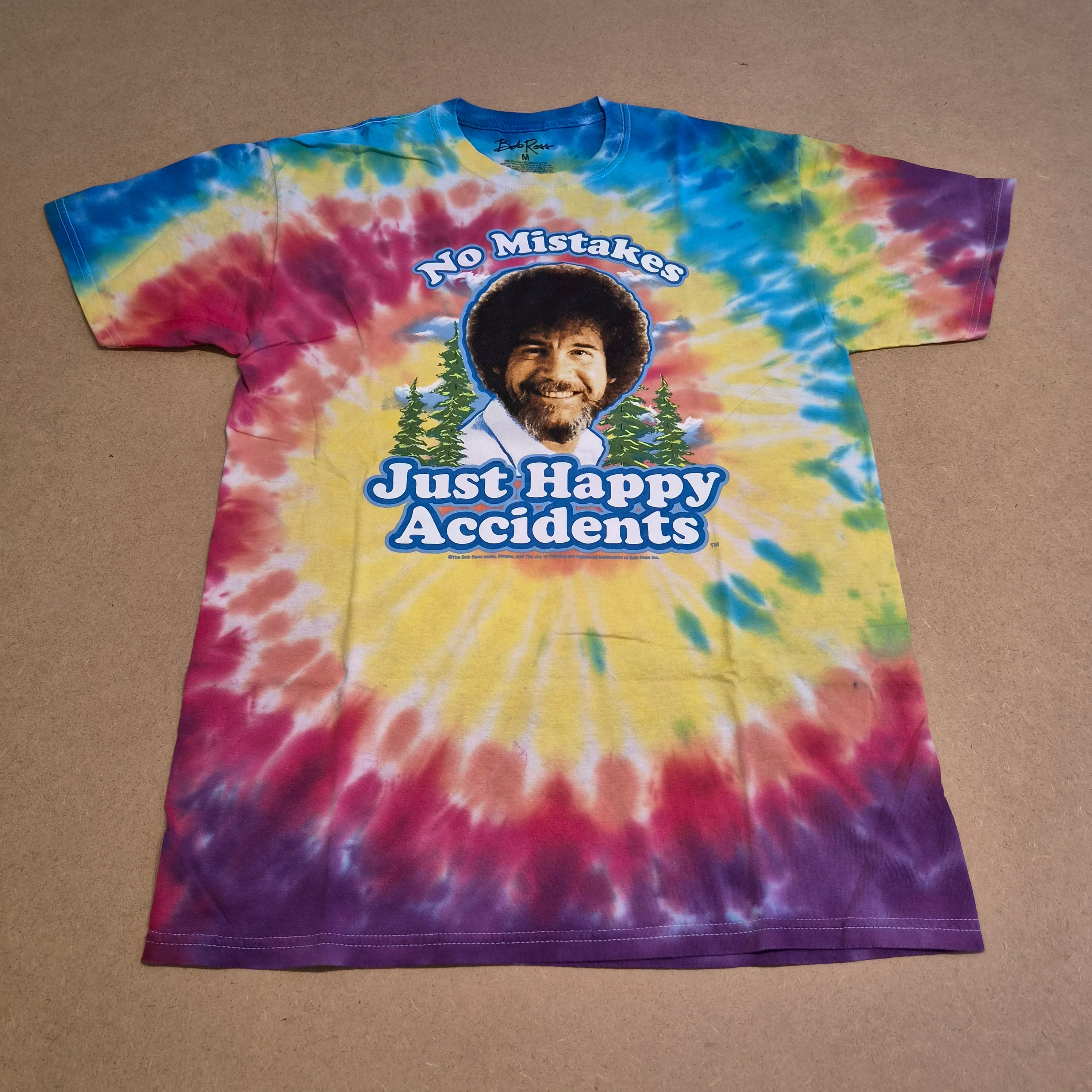 T-shirt vintage Bob Ross Tie-Dye — No Mistakes Just Happy Accidents — Taille M