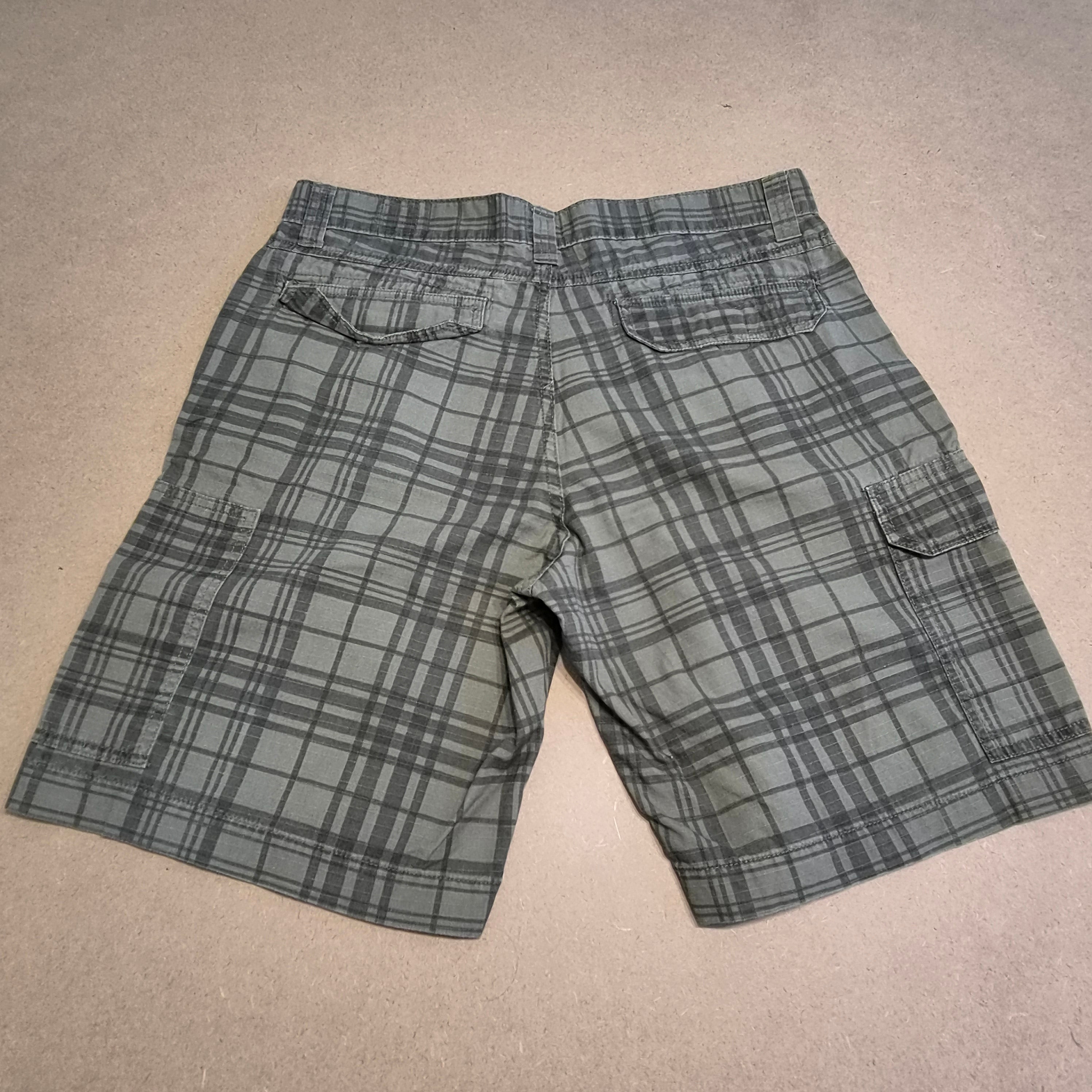 Short Cargo Vintage 90s/Y2K "RedHead" à Carreaux Vert Olive – 100% Coton Taille 44 FR