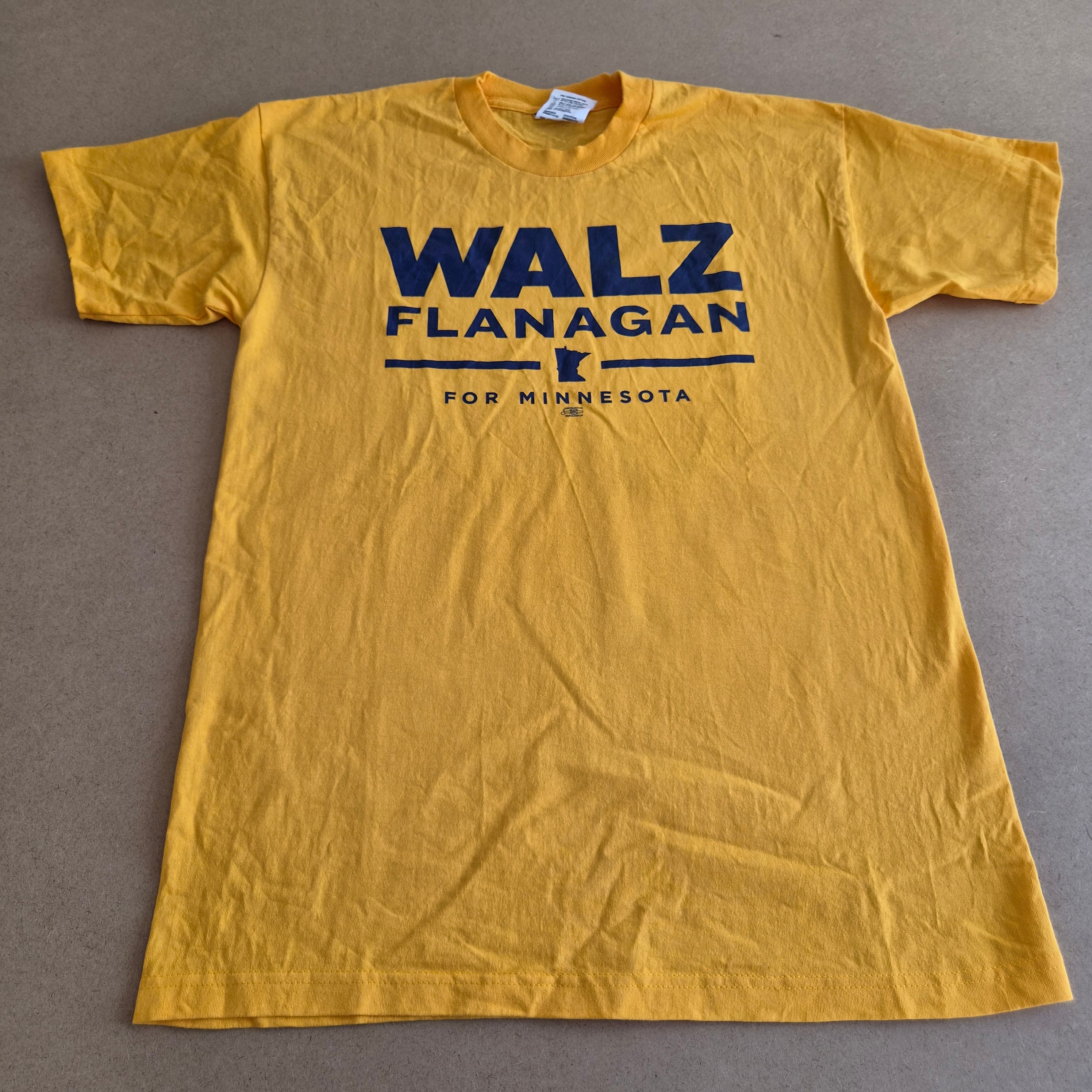 T-shirt vintage Walz Flanagan for Minnesota — Jaune Moutarde — L — Union Made USA