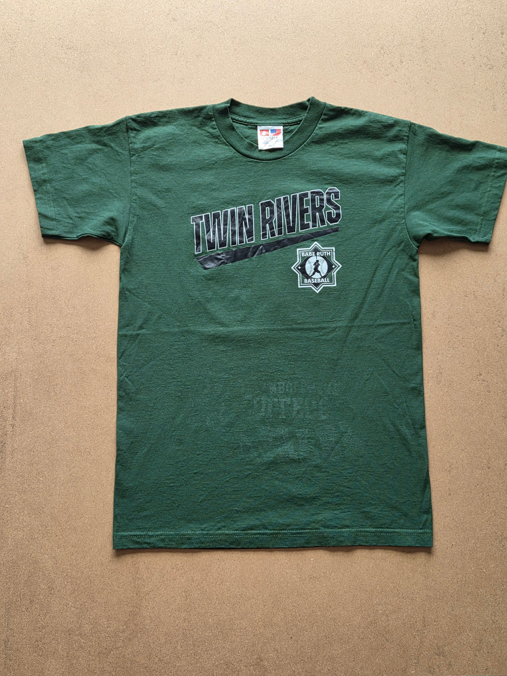 T-shirt Vintage Bayside Twin Rivers Babe Ruth Baseball Vert Forêt — #13 Johnson — M — Made in USA — Bon état