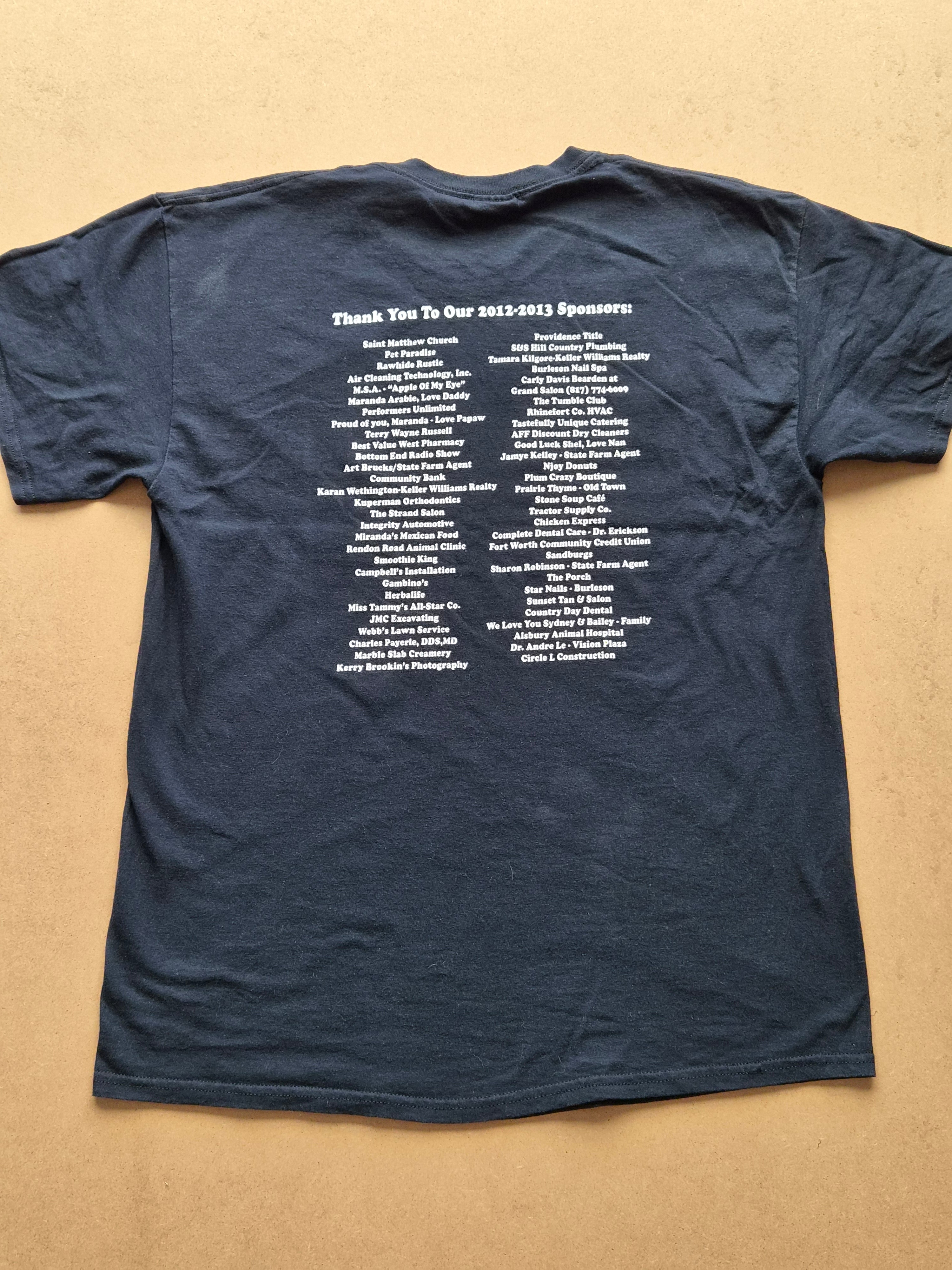 T-shirt Gildan CHS Centennial Spartan Cheerleaders 2012-2013 Noir — 100% Coton Made in Dominican Republic — L — Très bon état