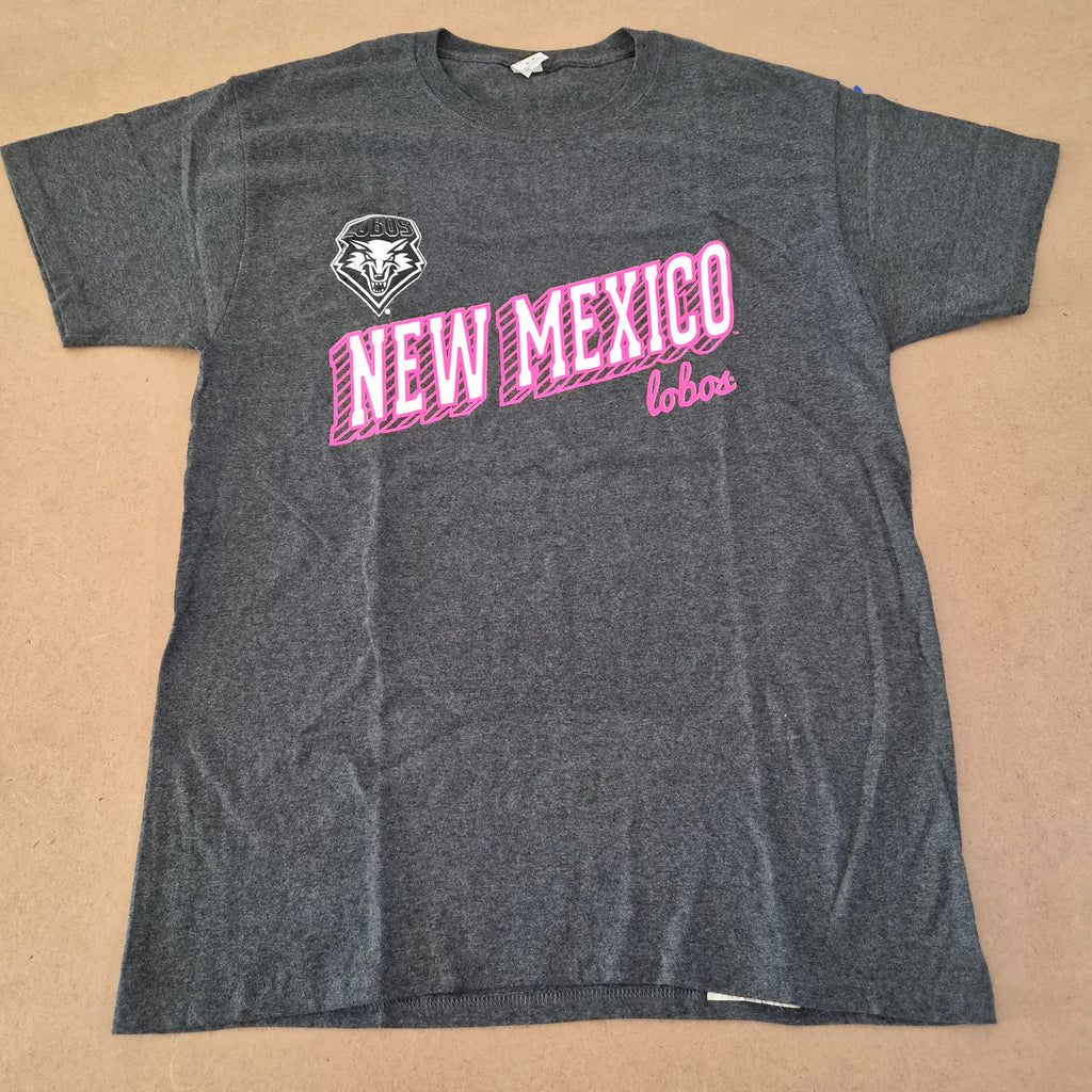 T-shirt UNM Lobos New Mexico Gris Chiné Rose — University of New Mexico — M — 50% Coton 50% Polyester — Très bon état