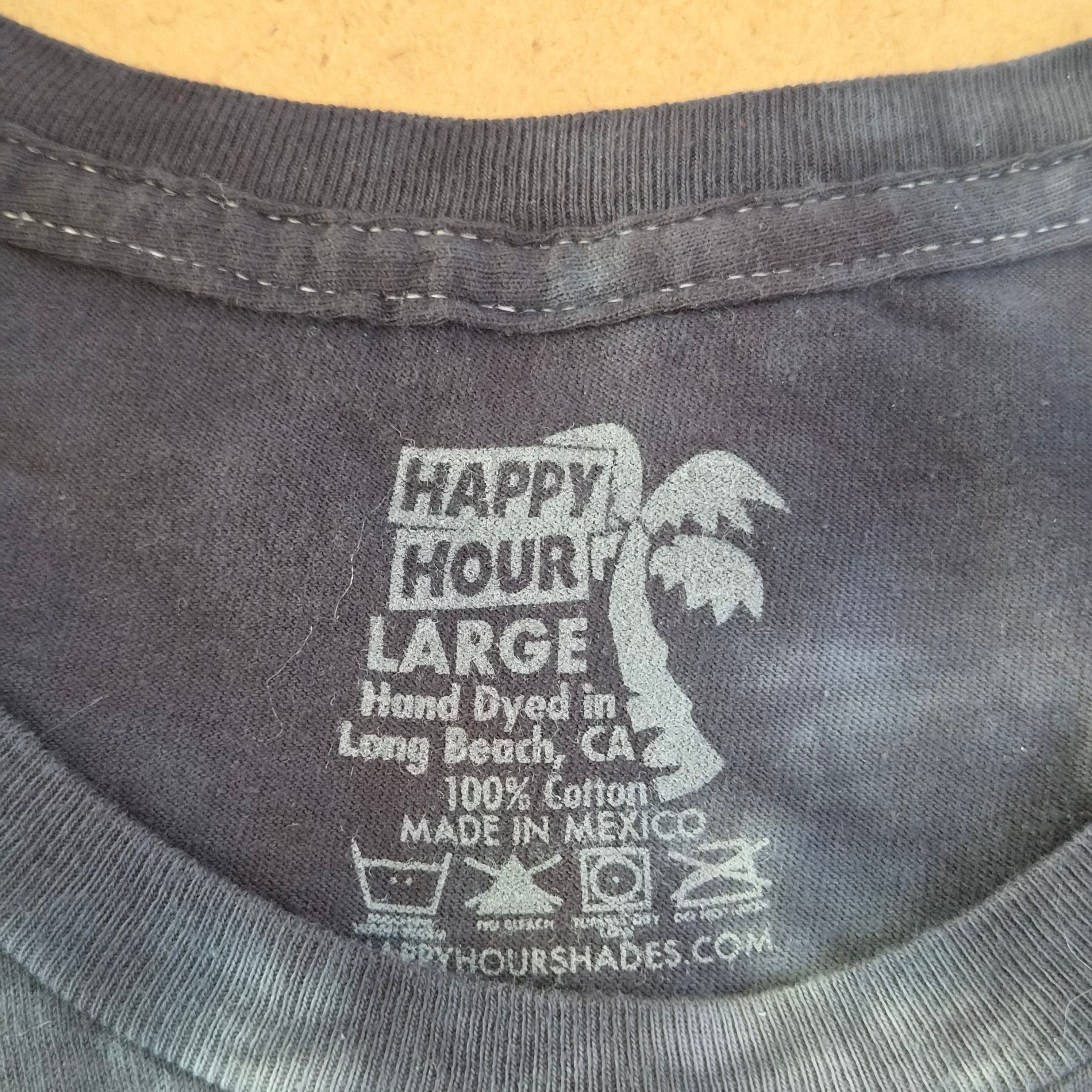 T-shirt Tie-Dye Happy Hour Noir Anthracite — Logo Stay Cool Rose Fluo — L — Hand Dyed Long Beach CA — Très bon état