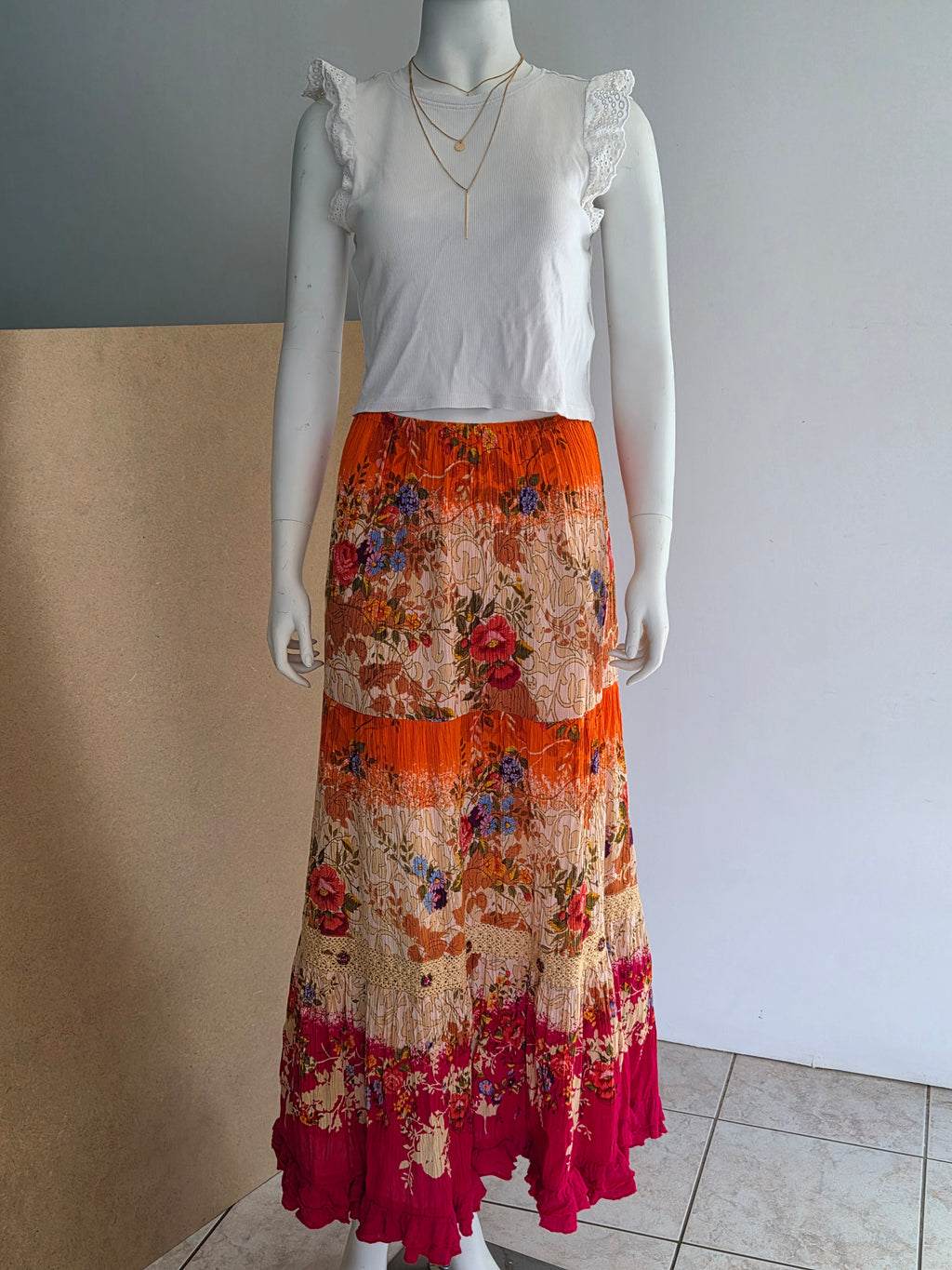 Jupe Longue Vintage Fleurie – Taille Élastique- Taille 40