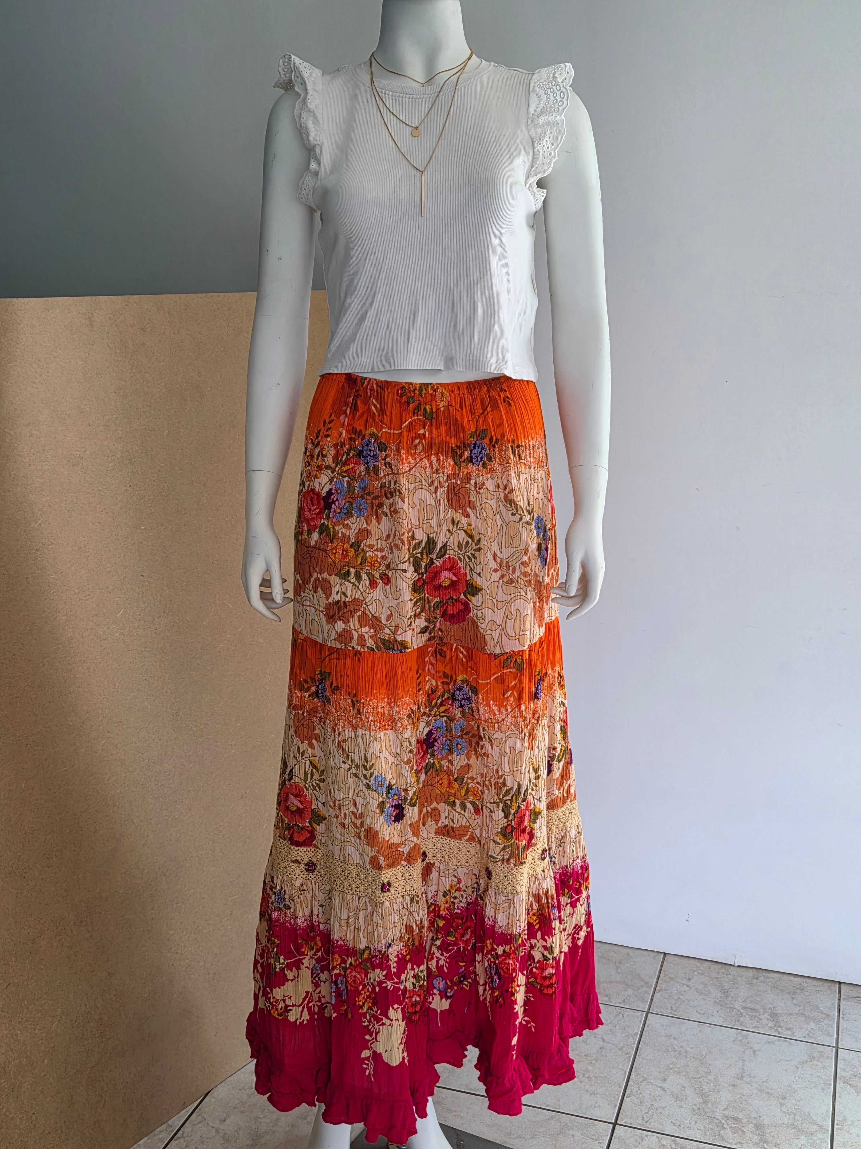 Jupe Longue Vintage Fleurie – Taille Élastique- Taille 40
