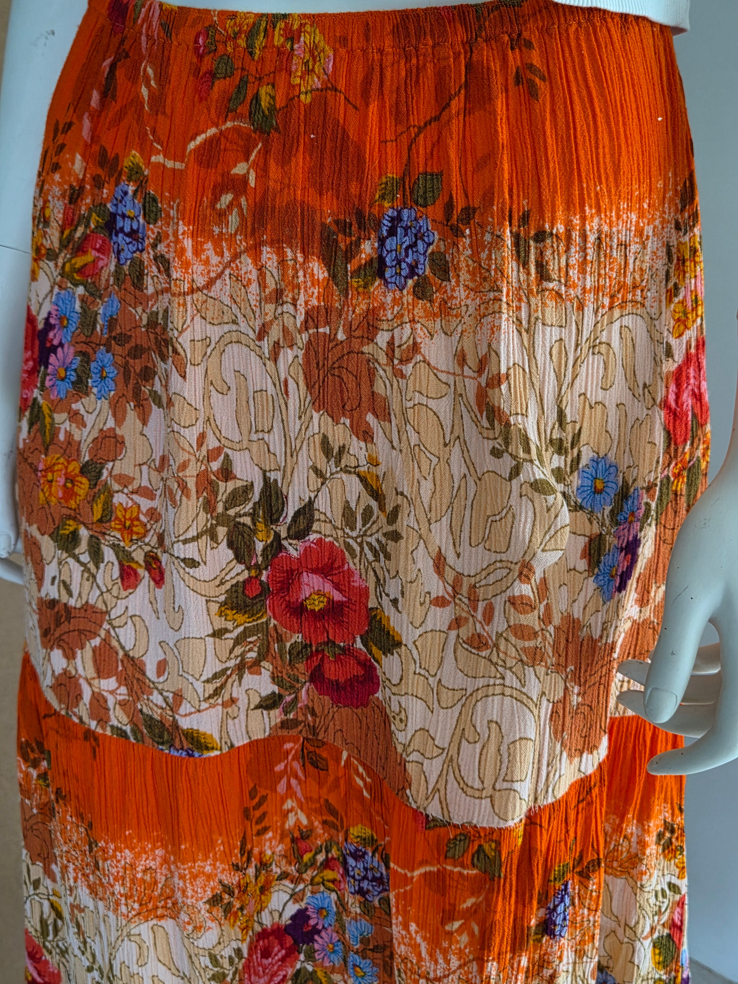 Jupe longue vintage fleurie – détail imprimé floral