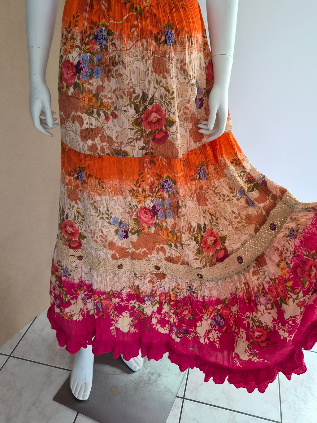 Jupe Longue Vintage Fleurie – Taille Élastique- Taille 40