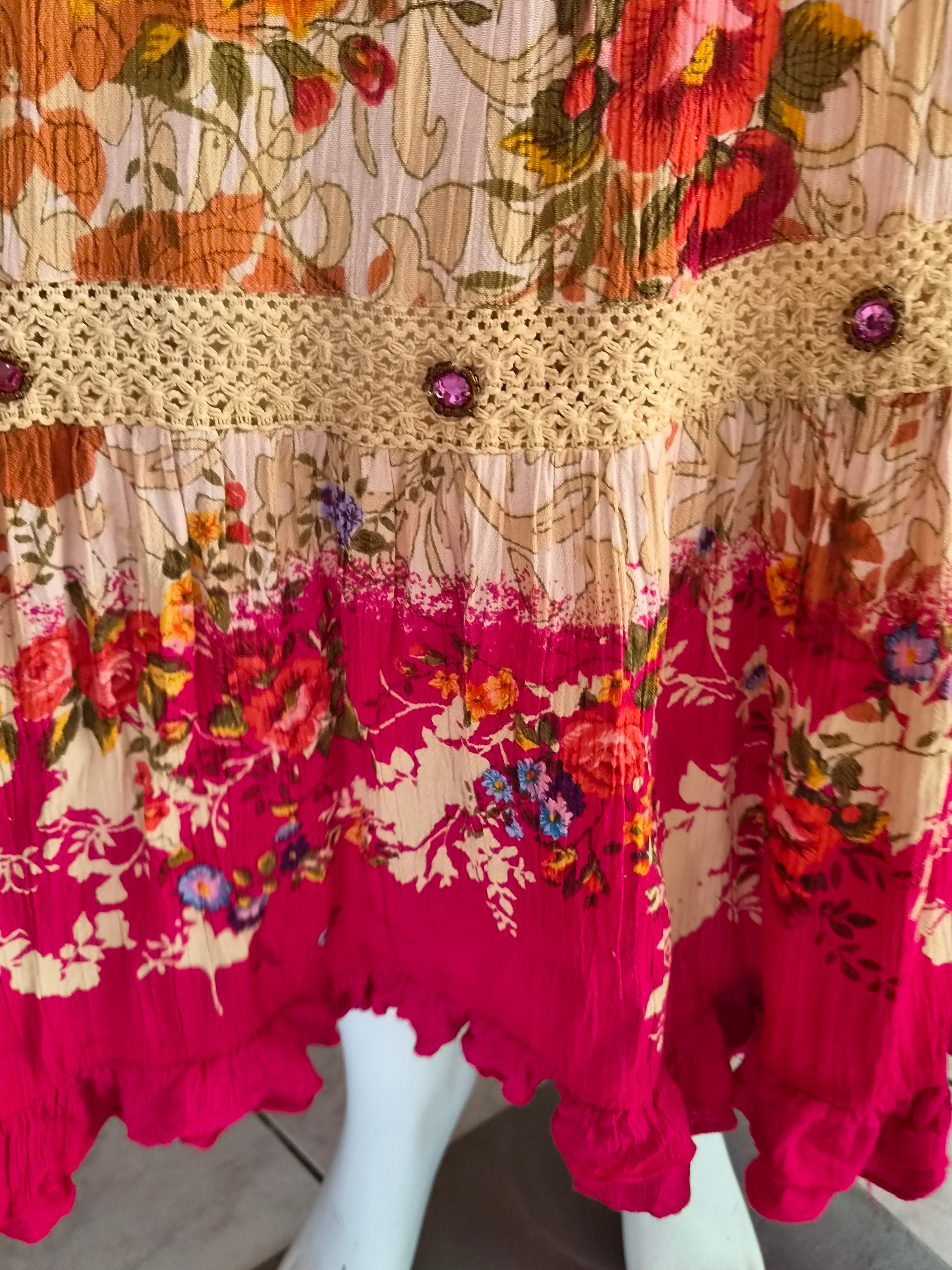 Jupe Longue Vintage Fleurie – Taille Élastique- Taille 40