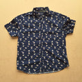 Chemise vintage Soulstar England - motif singes éléphants girafes bananes sur fond marine - 100% coton - regular fit - taille M