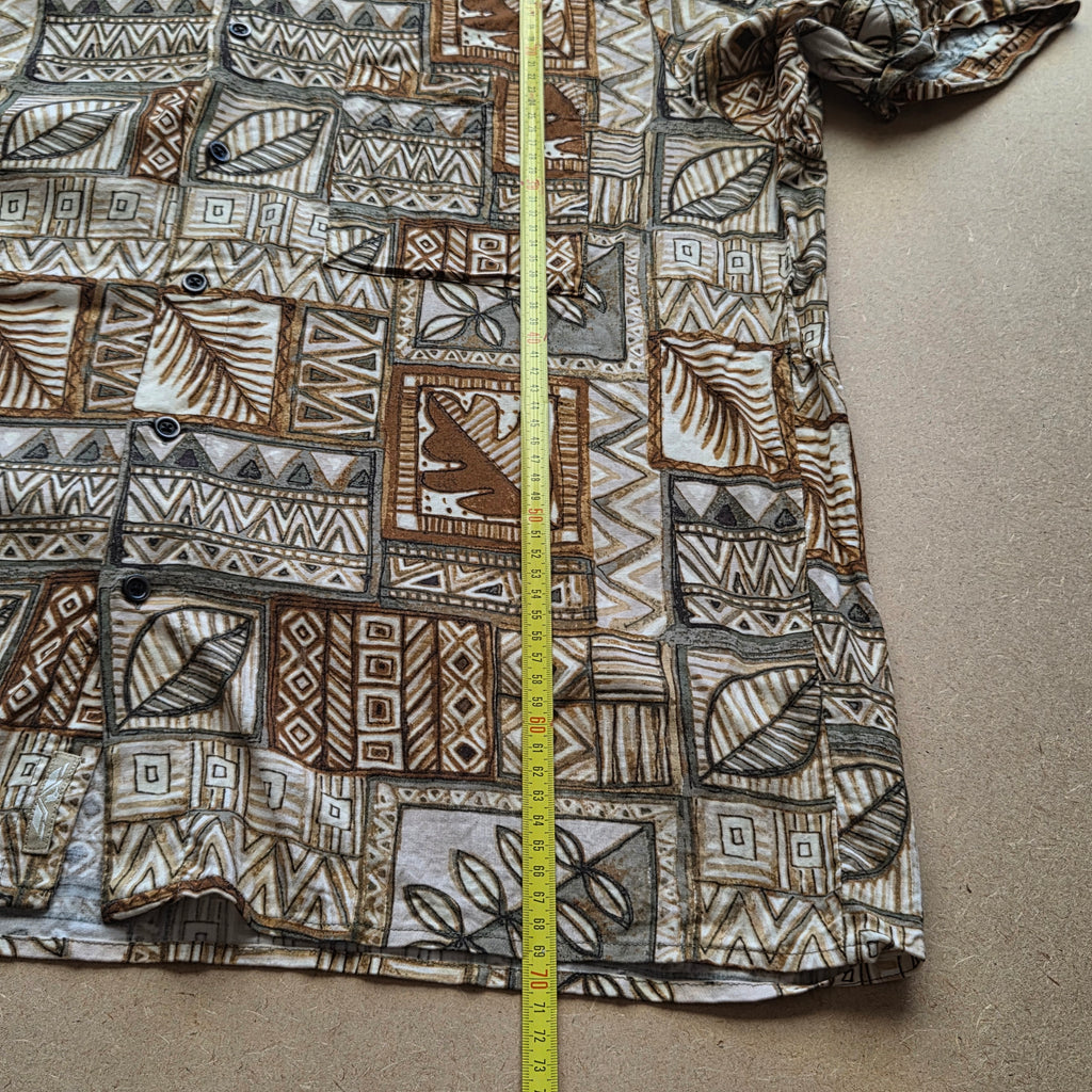 Chemise Hawaïenne Vintage Natural Issue - Motif Tiki Tribal Polynésien - Rayon - M