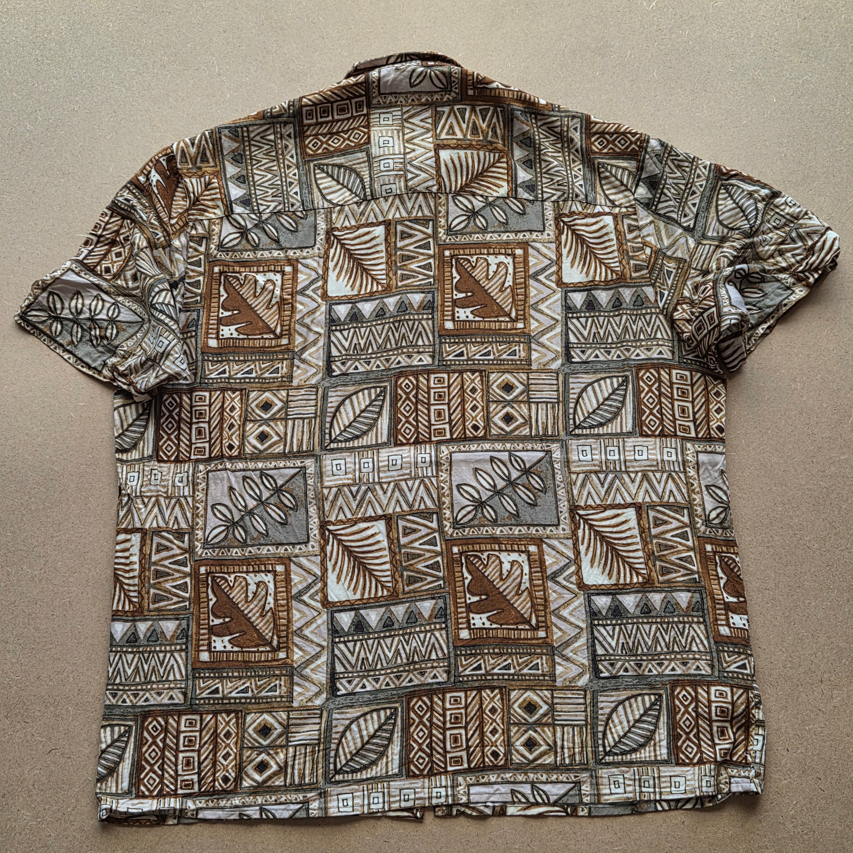 Chemise Hawaïenne Vintage Natural Issue - Motif Tiki Tribal Polynésien - Rayon - M