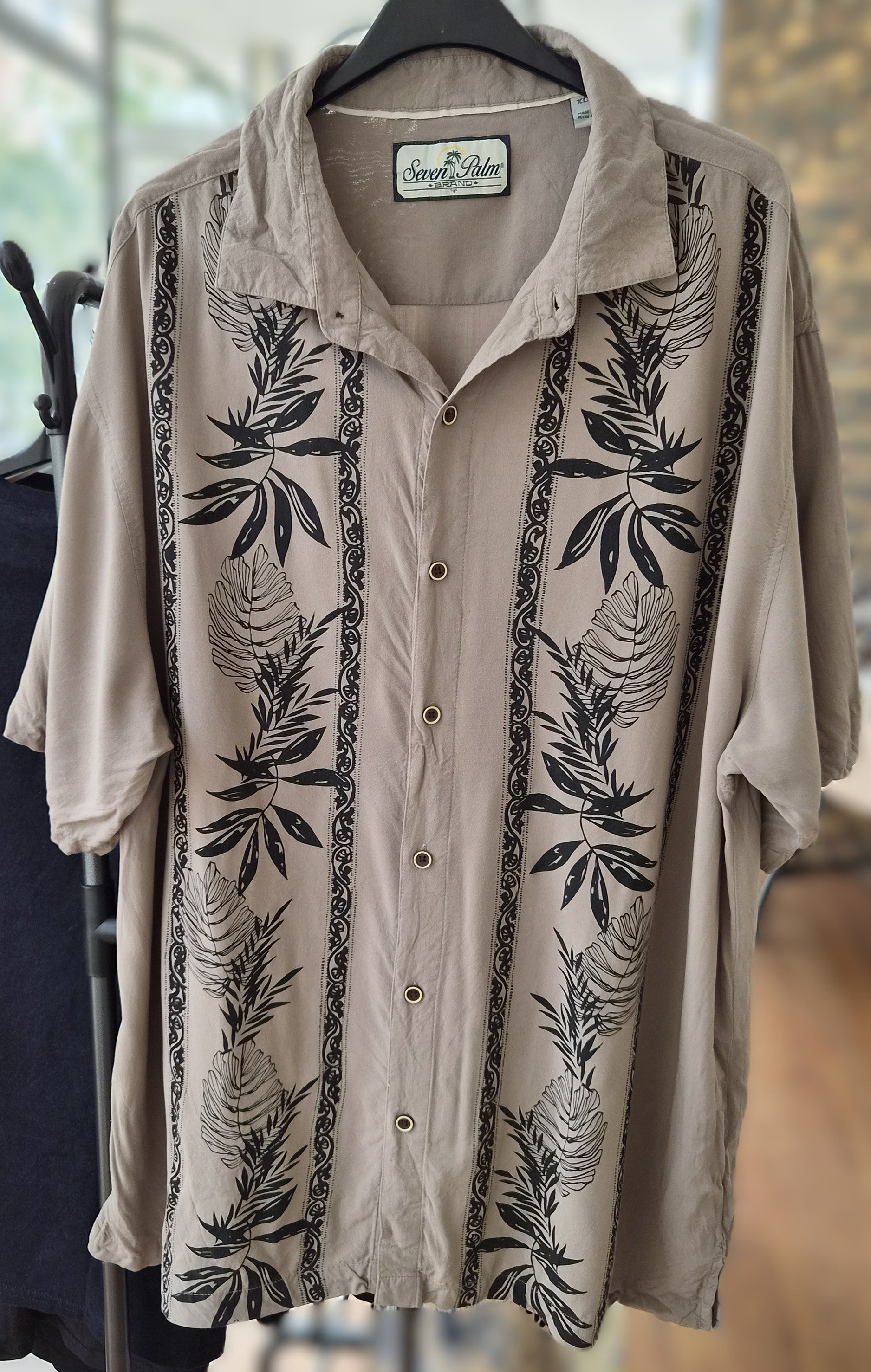 Chemise hawaïenne vintage Seven Palm XL – 100% rayon motif floral
