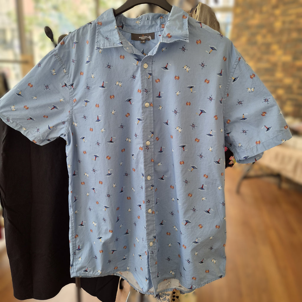 Chemise hawaïenne vintage Mountain Ridge L – 100% coton motif marin