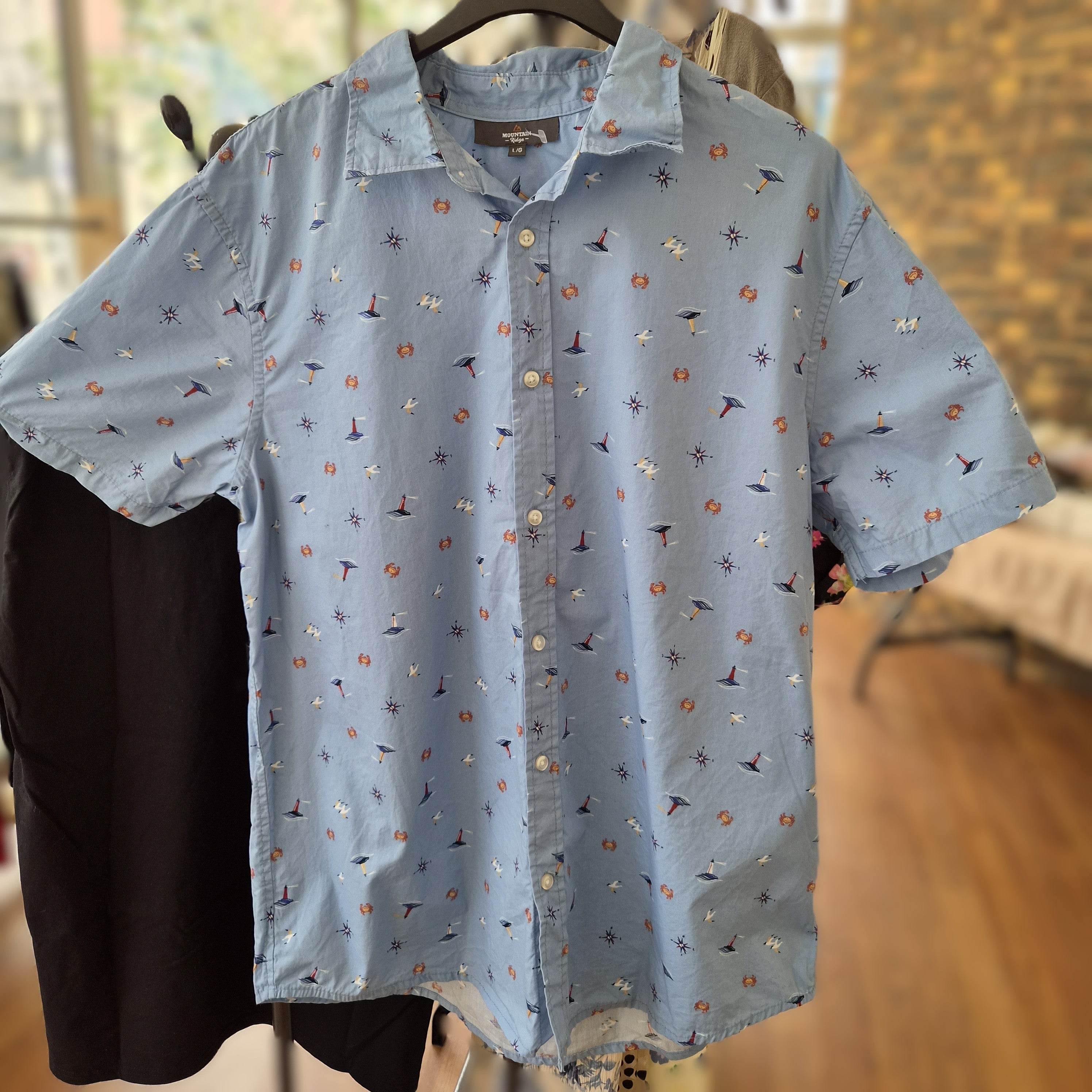 Chemise hawaïenne vintage Mountain Ridge L – 100% coton motif marin