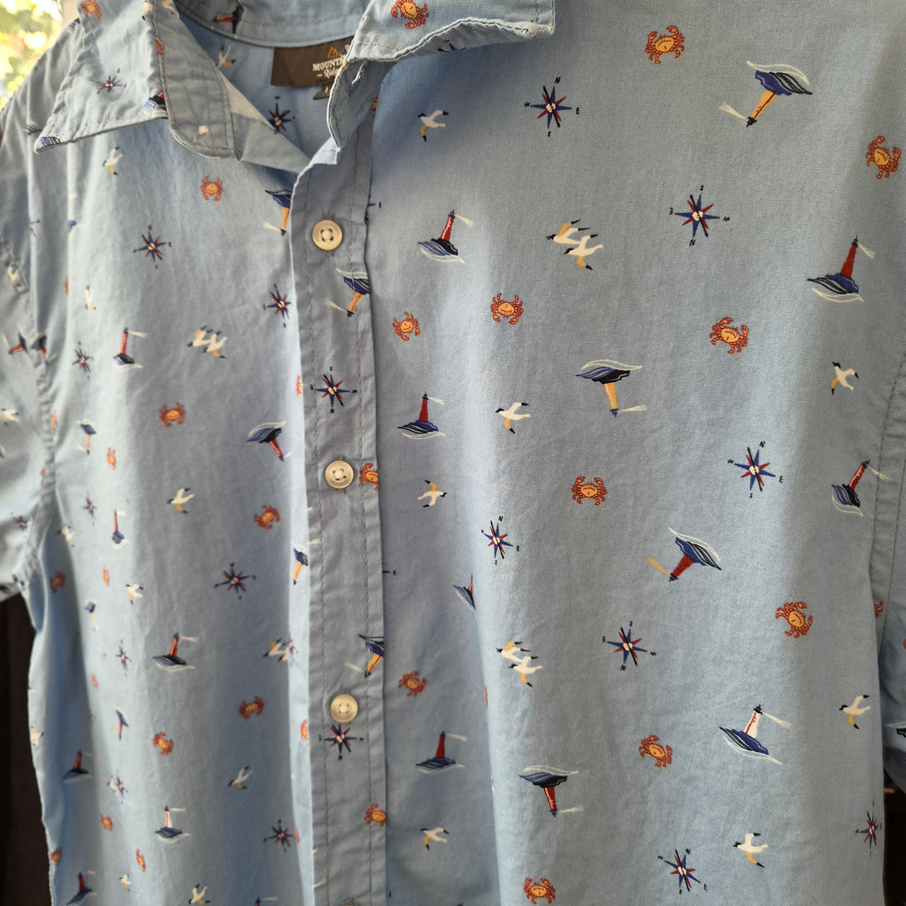 Chemise hawaïenne vintage Mountain Ridge L – 100% coton motif marin