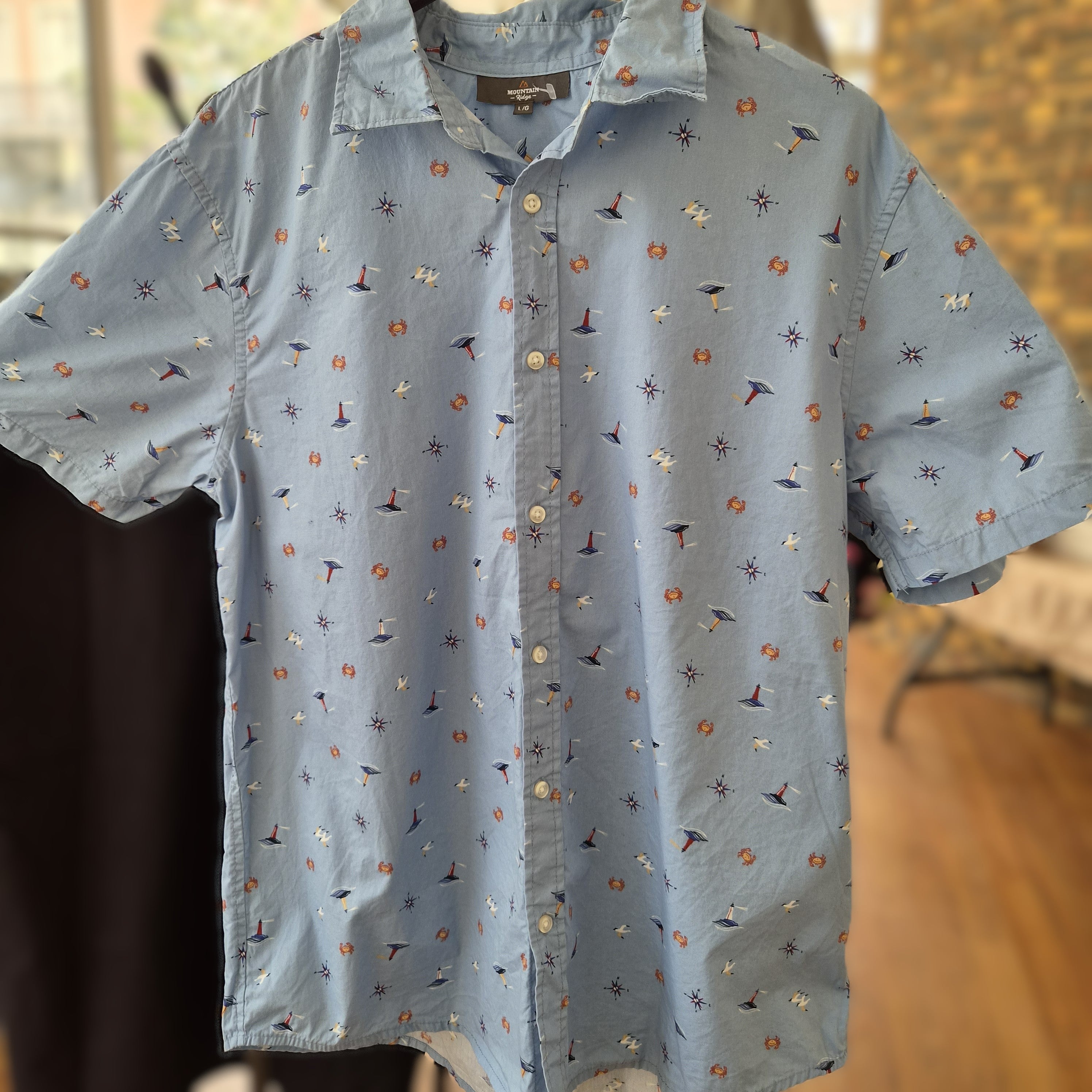 Chemise hawaïenne vintage Mountain Ridge L – 100% coton motif marin