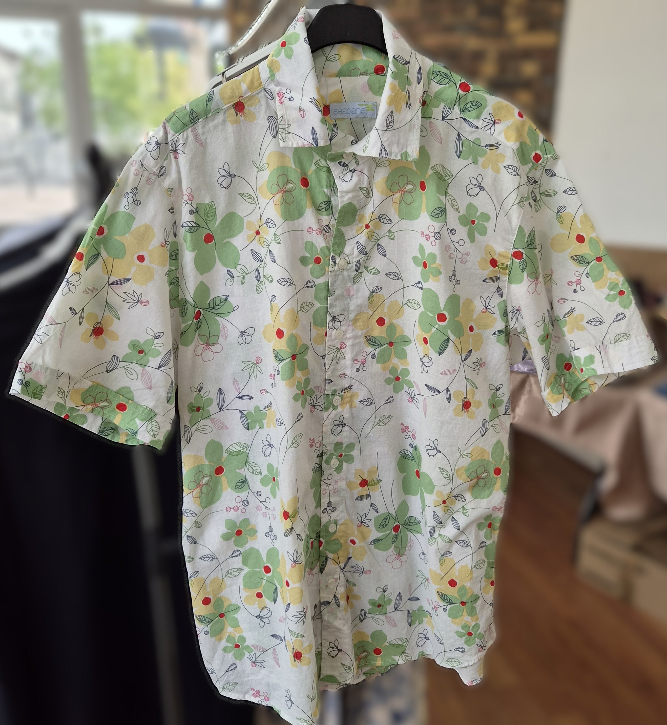 Chemise hawaïenne vintage Seaplane – Taille L – 100 % coton