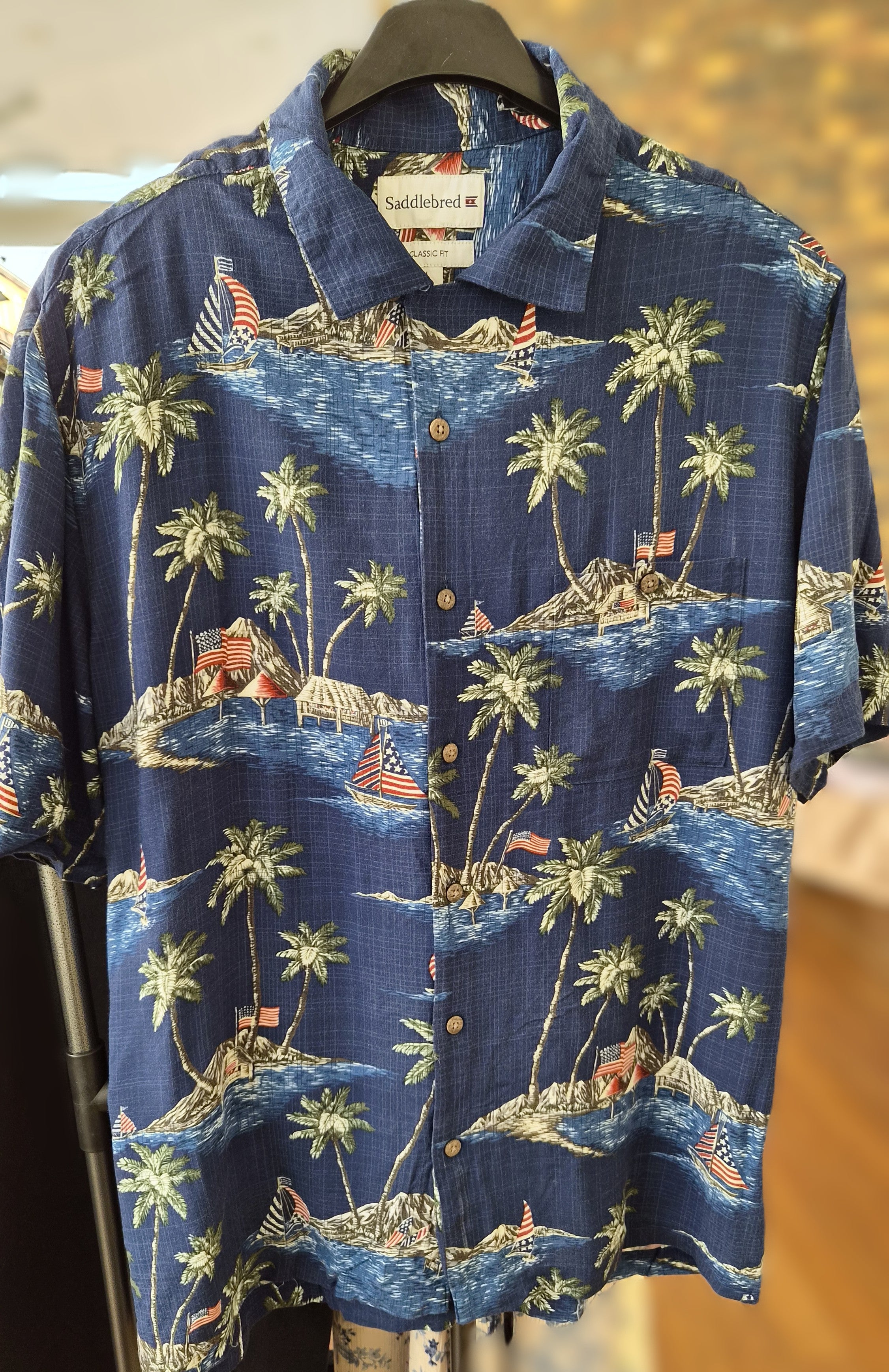 Chemise hawaïenne vintage Saddlebred – L – 100 % rayon