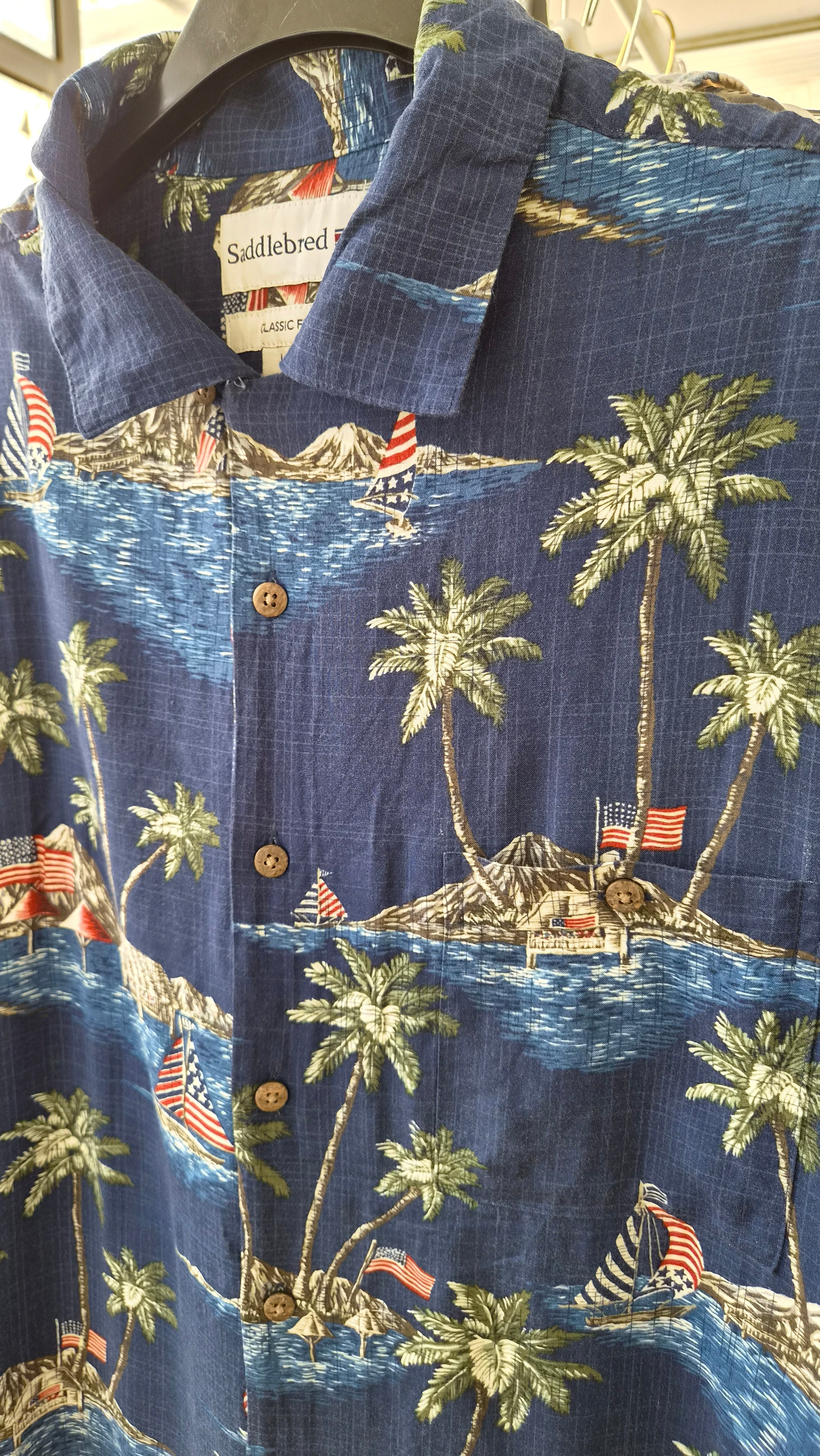 Chemise hawaïenne vintage Saddlebred – L – 100 % rayon
