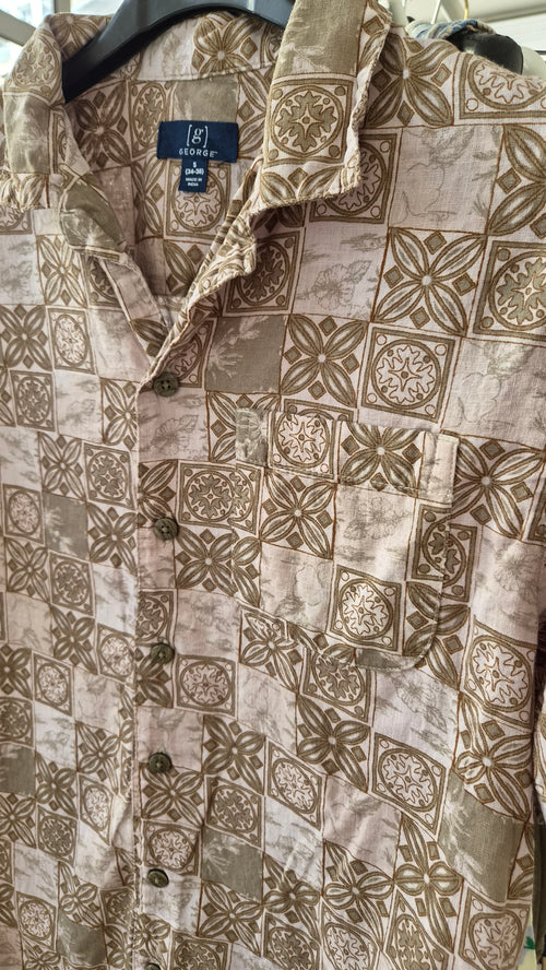 Chemise vintage George à motifs géométriques – Taille S – Lin & Lyocell