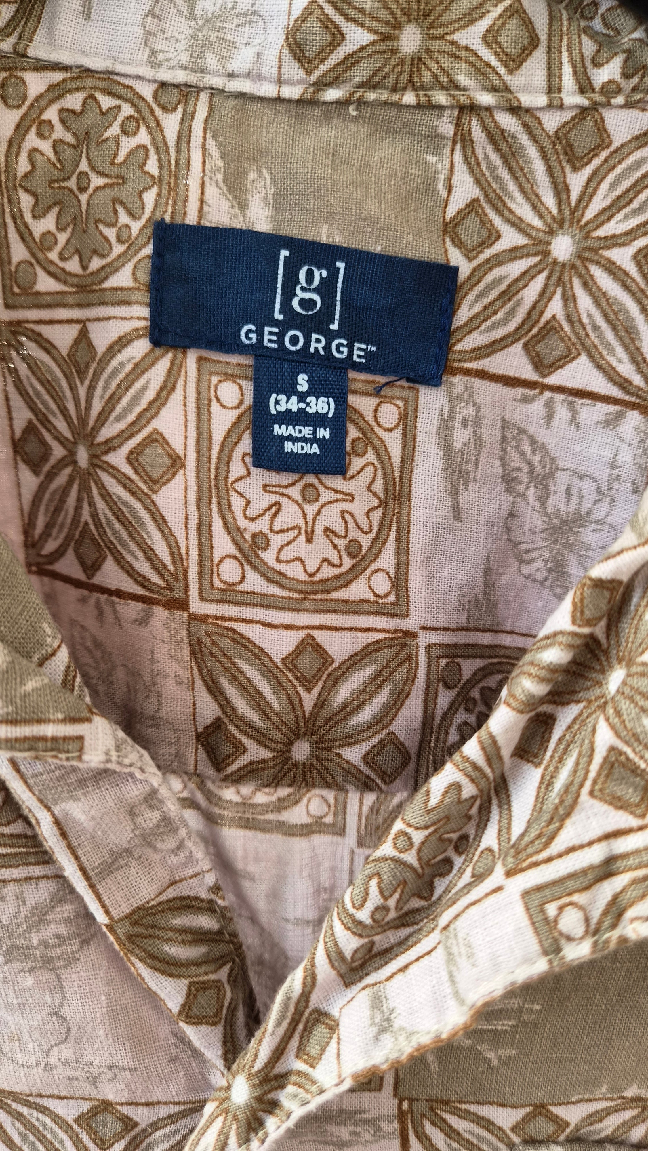 Chemise vintage George à motifs géométriques – Taille S – Lin & Lyocell