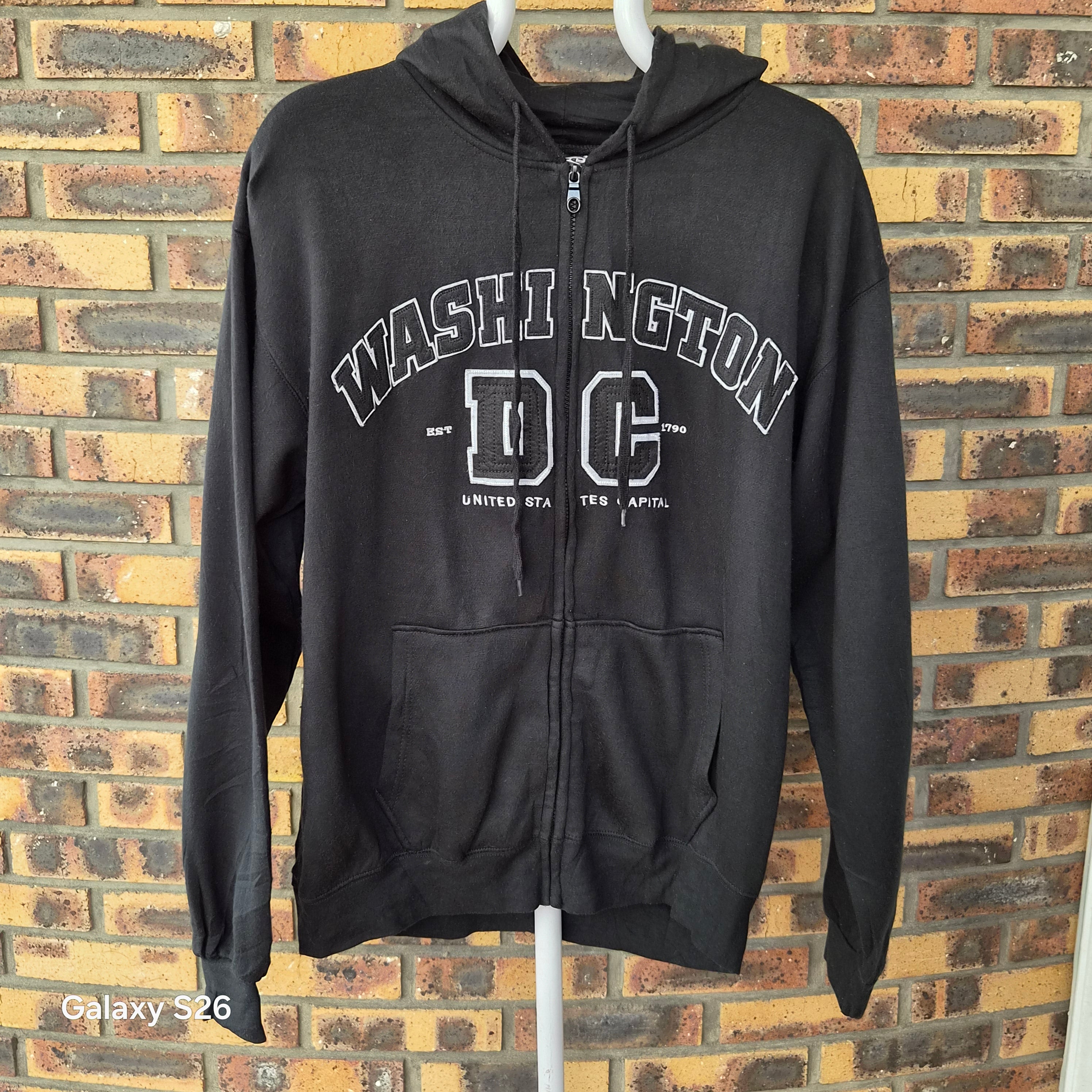 Sweat vintage Washington DC noir zippé taille XL