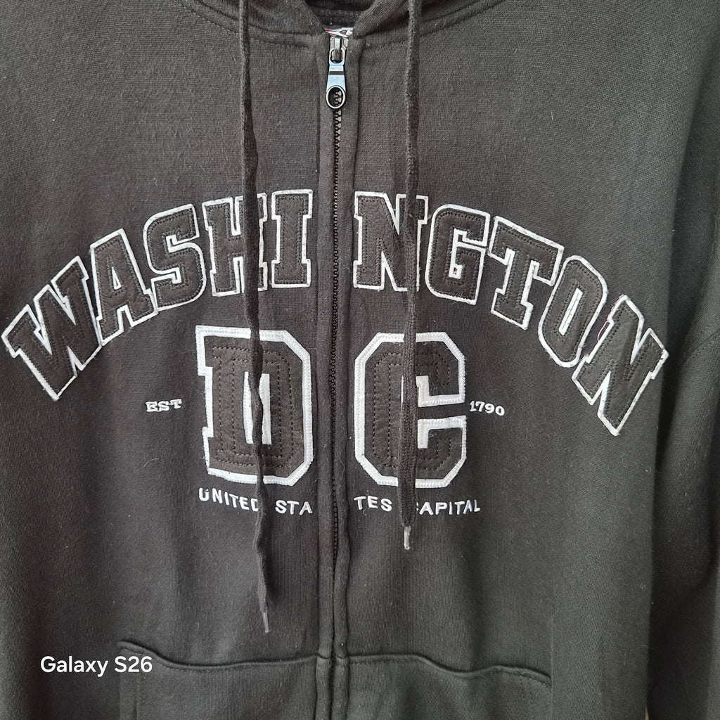 Sweat vintage Washington DC noir zippé taille XL