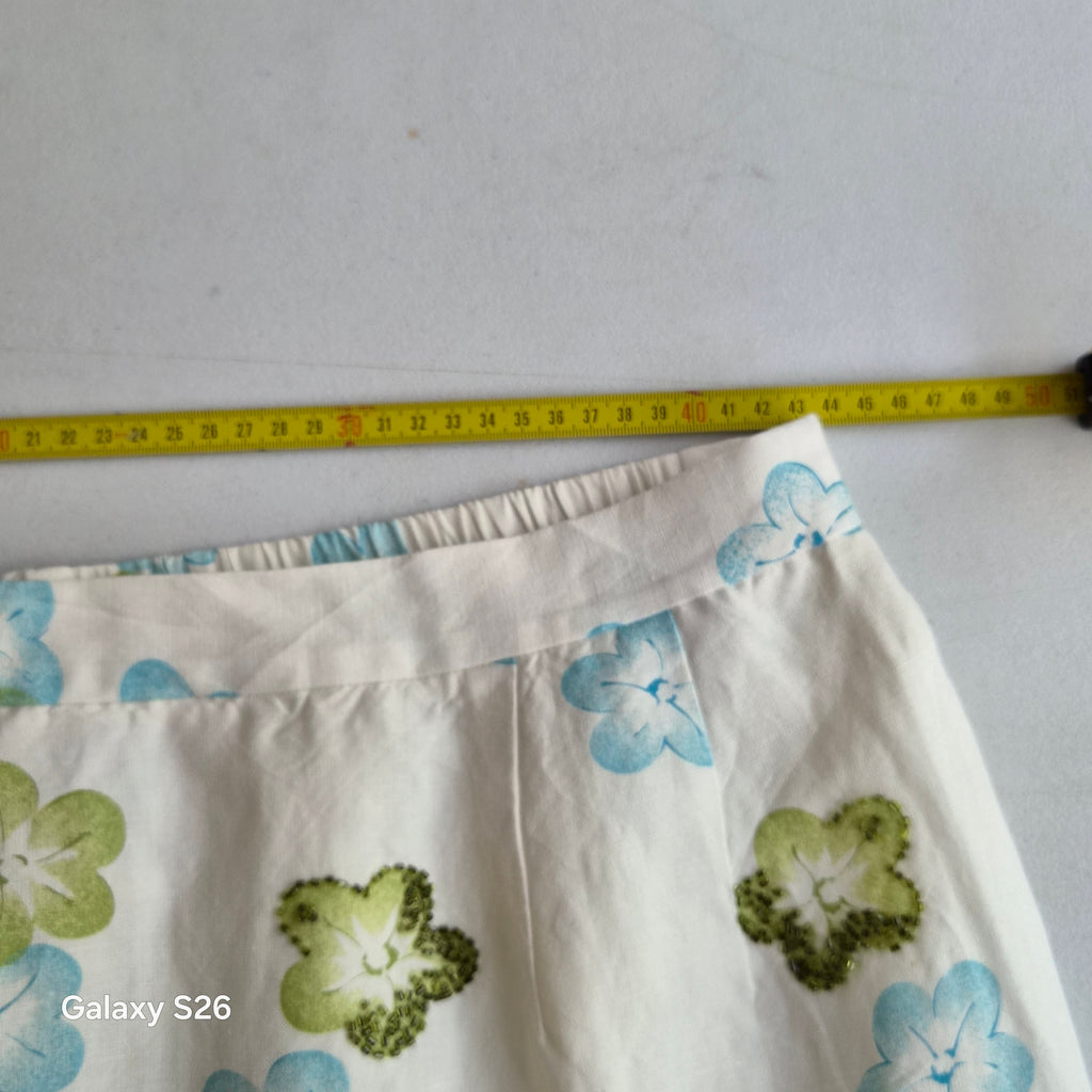 Jupe Midi Vintage Lin & Fleurs Perlées Alfred Dunner – Style Élégant Grande Taille 44FR