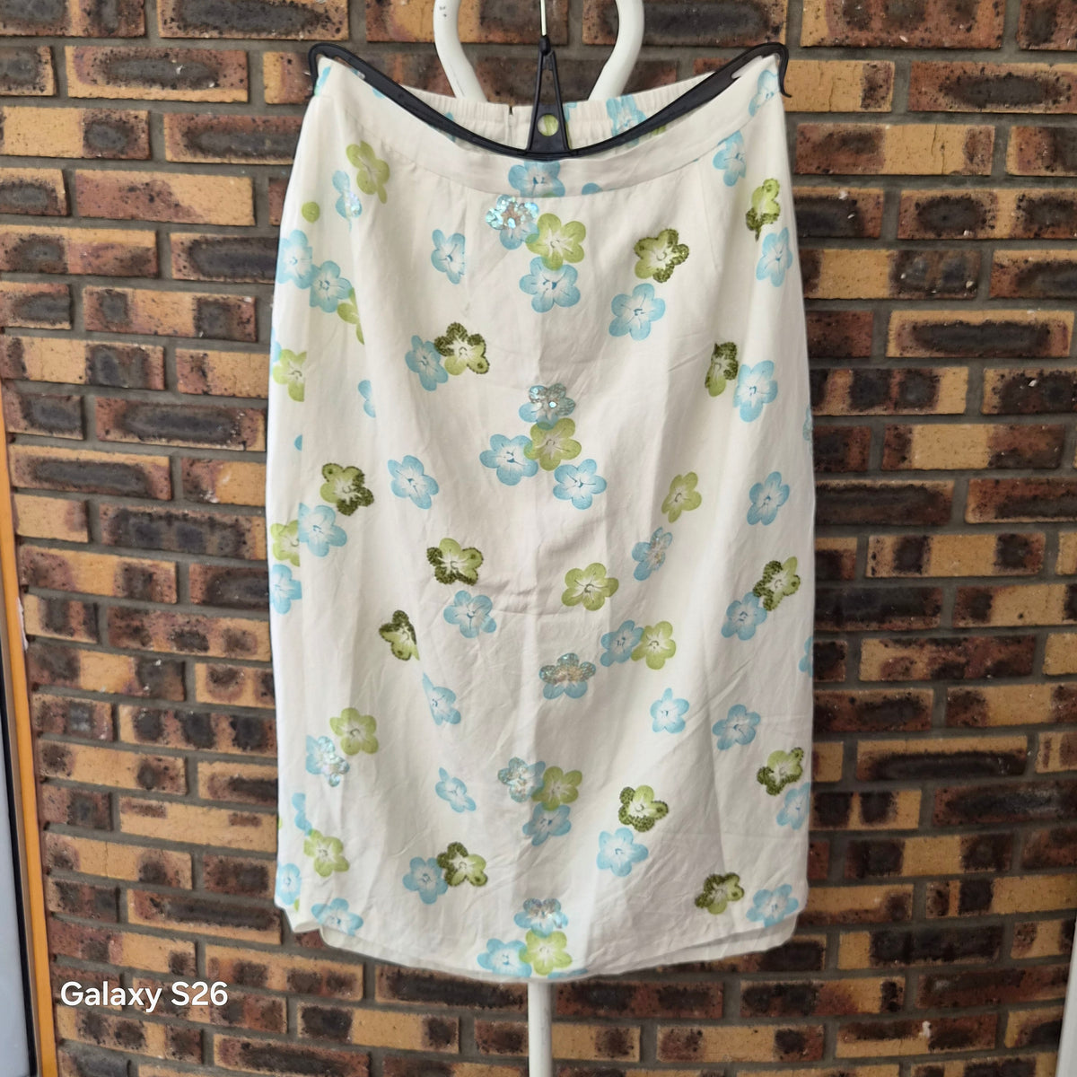 Jupe Midi Vintage Lin & Fleurs Perlées Alfred Dunner – Style Élégant Grande Taille 44FR