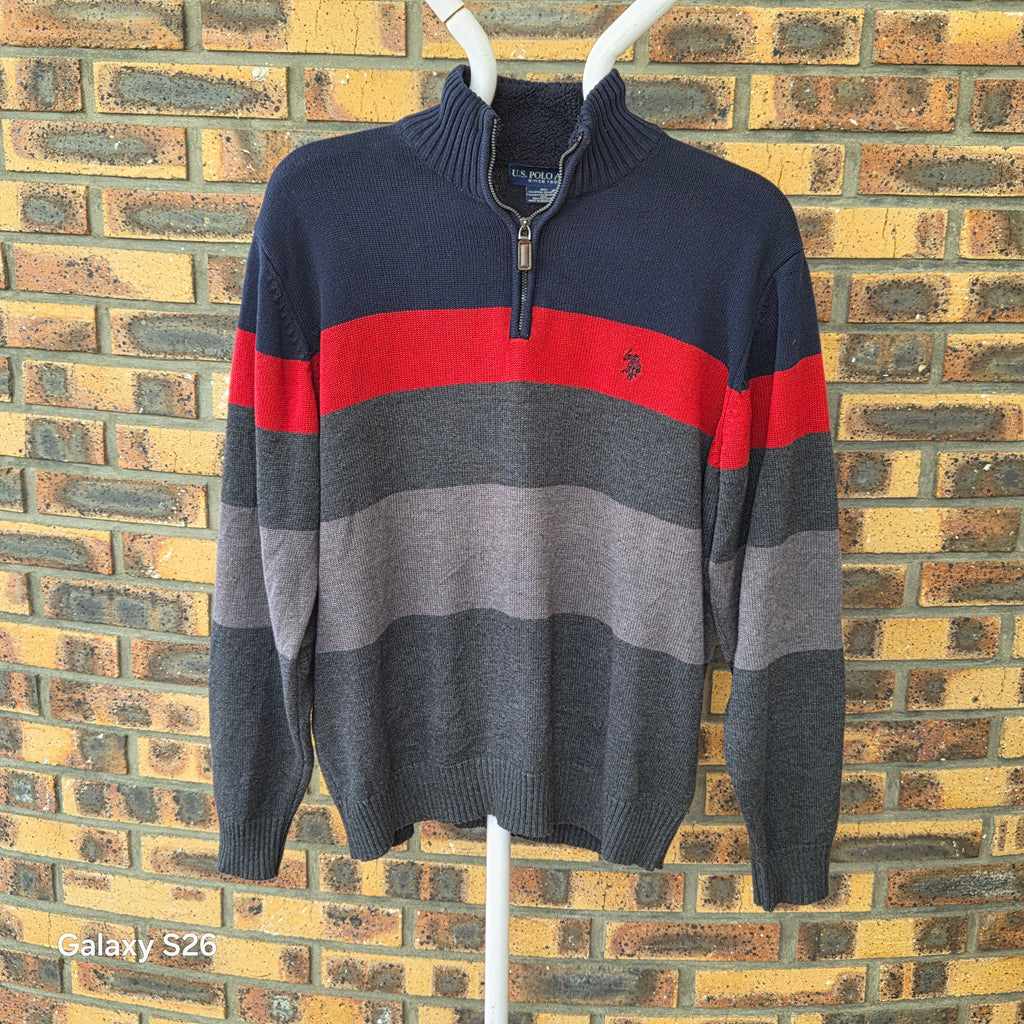 Pull U.S. Polo Assn. rayé col zippé – XL
