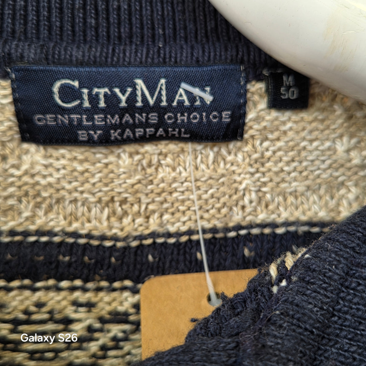 Pull homme vintage CityMan KappAhl bleu marine beige M