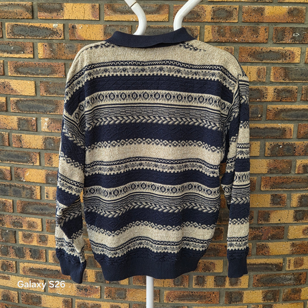 Pull homme vintage CityMan KappAhl bleu marine beige M