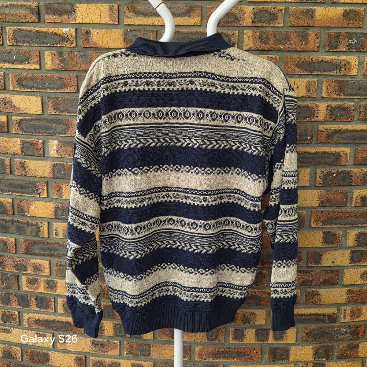 Pull homme vintage CityMan KappAhl bleu marine beige M