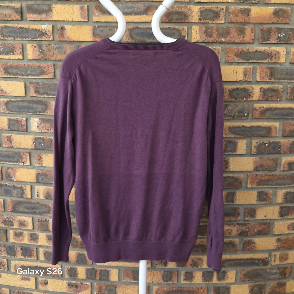 Pull homme Perry Ellis prune col V XL coton et laine