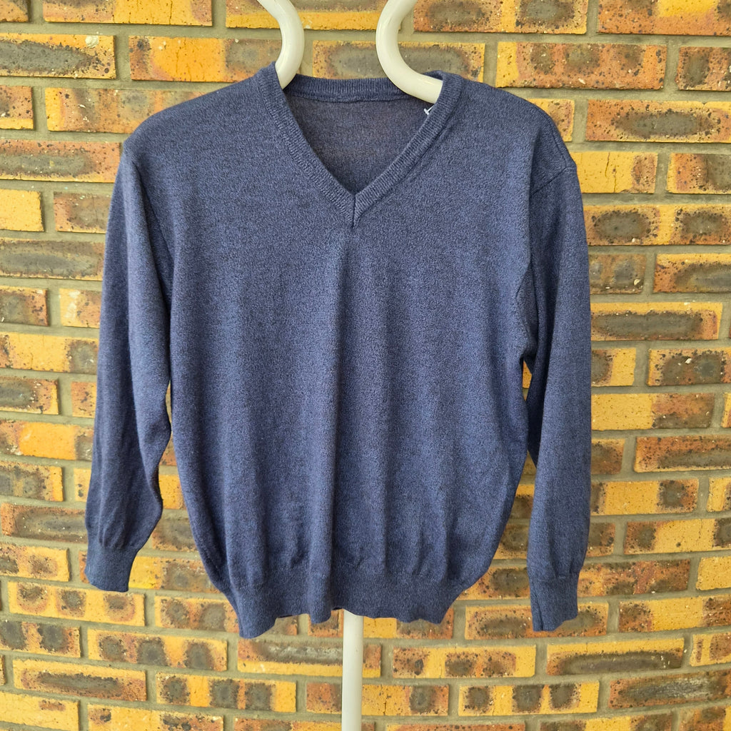 Pull homme col V bleu en laine mérinos – Taille L – Made in Italy