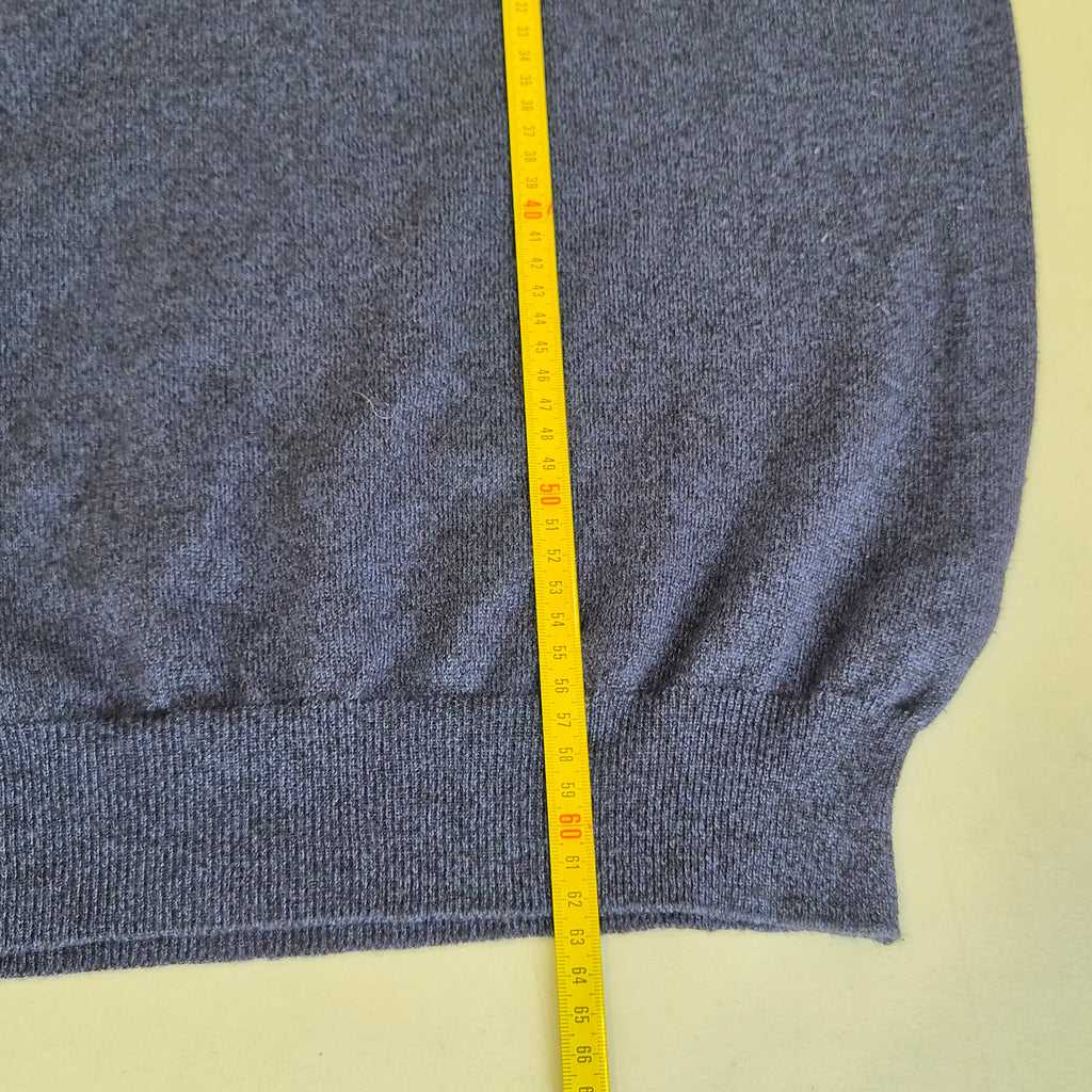 Pull homme col V bleu en laine mérinos – Taille L – Made in Italy
