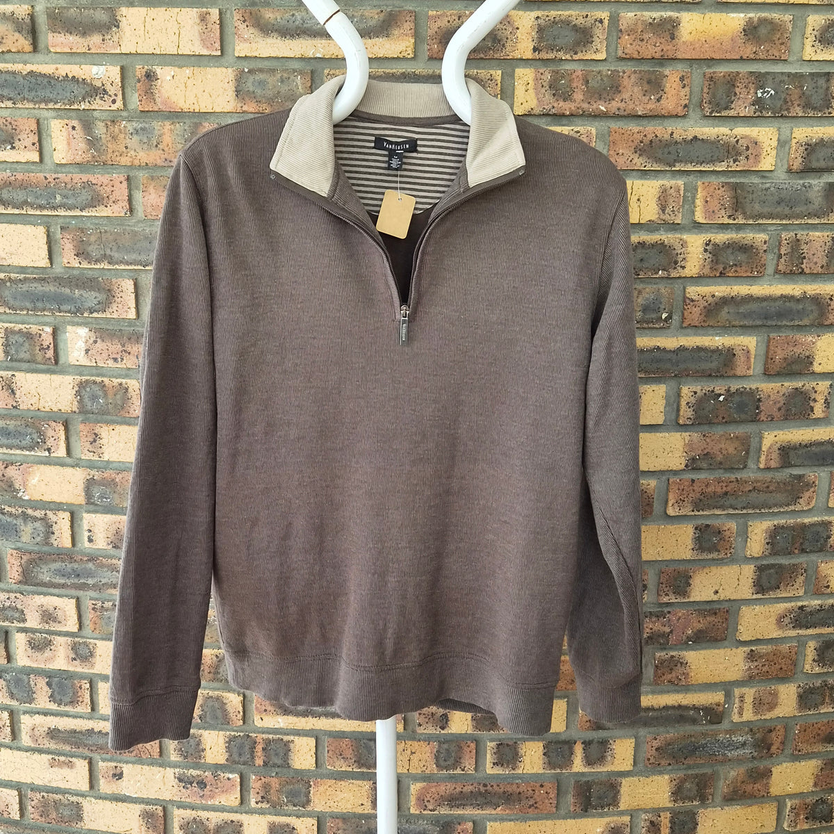 Pull Van Heusen marron col zippé – M