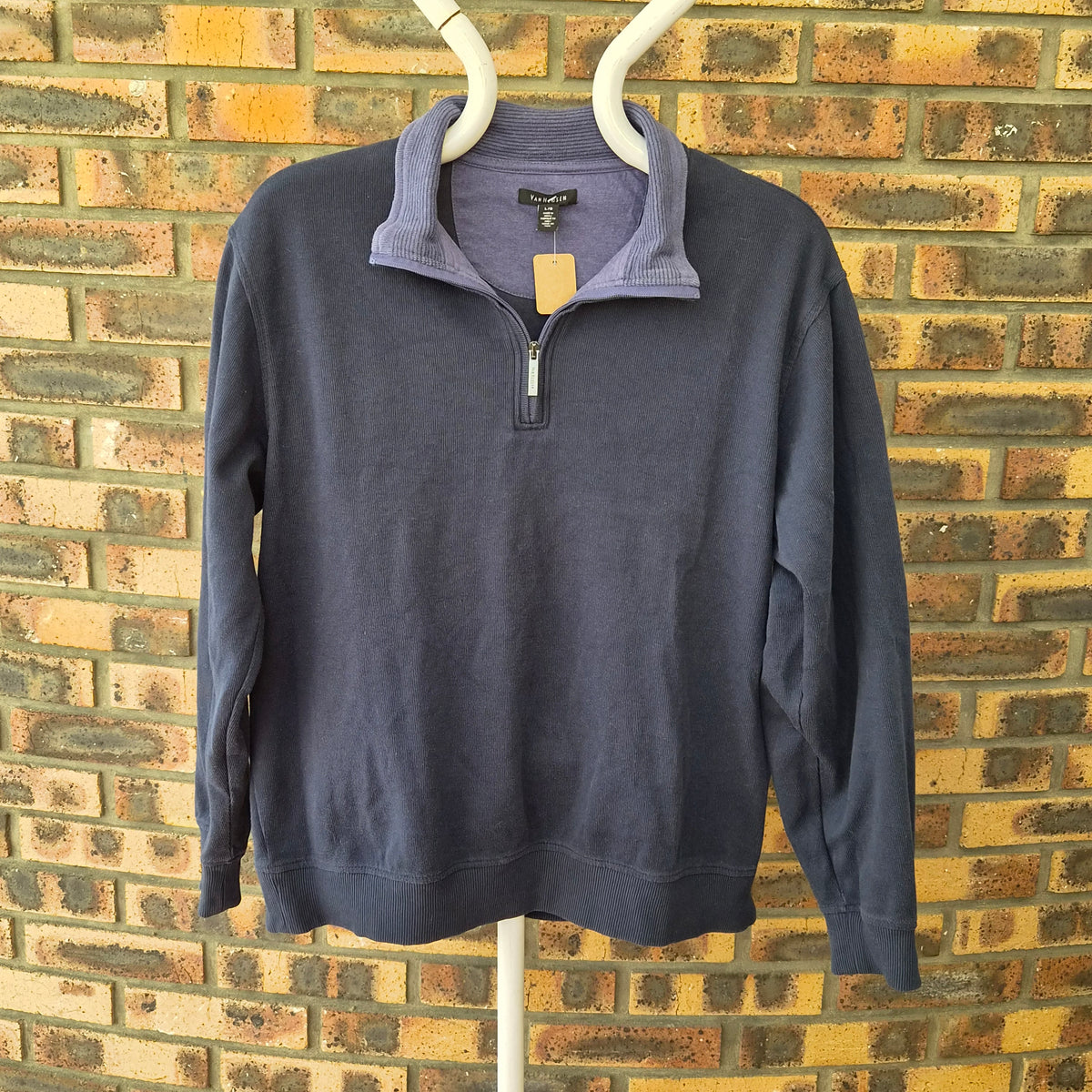 Pull Van Heusen bleu col zippé – L